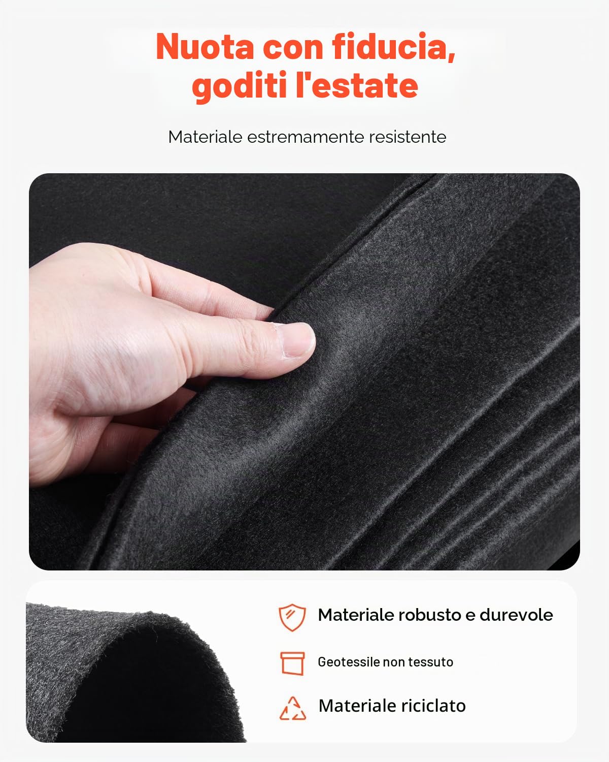 VEVOR Ovale Rivestimento per Piscina, Rivestimento per Piscine Fuori Terra, Tappetino Piscina Extra Spesso, Materiale Tessuto Durevoli Sottofondo, 548 x 1006 cm 180 g/m² Nero 9,4 kg