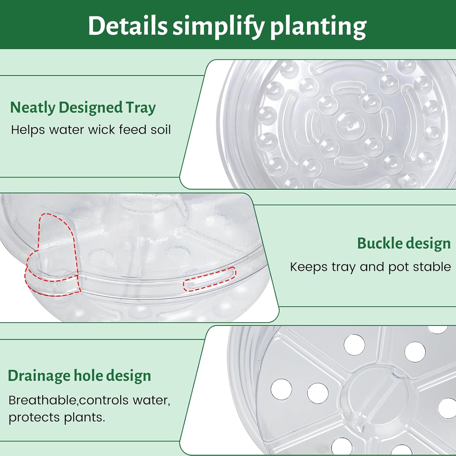 20 Pack 5 Inch Clear Self Watering Plant Pots with Bottom Water Tray & Watering Rope, Transparent Nursery Pots with Drainage for Seedlings, Herbs, and Houseplants - Image 5