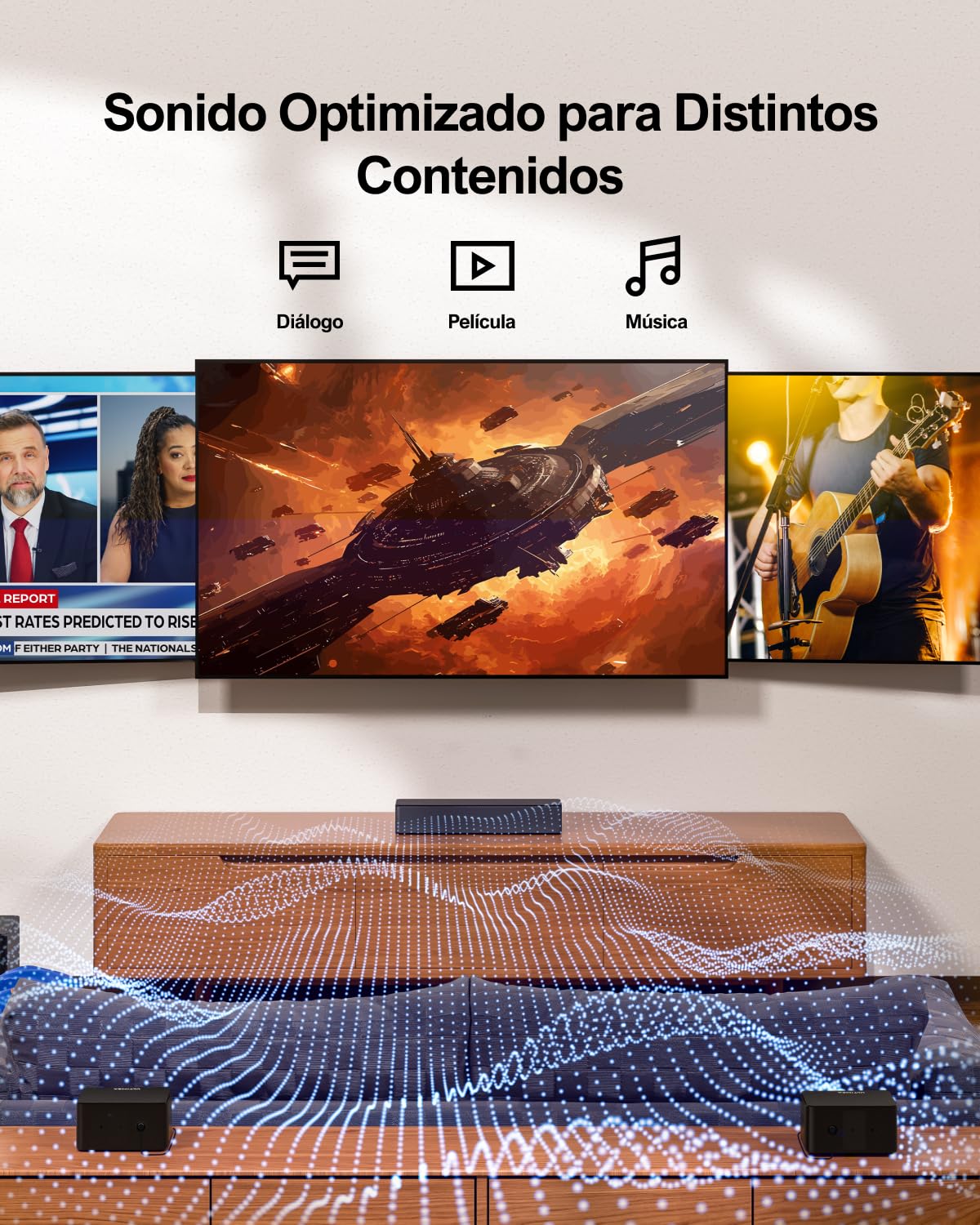 ULTIMEA 5.1ch Barra de Sonido Envolvente, Pot Máx 320W, Barras de Sonido TV con Subwoofer y 2 Altavoce Trasero, Sistema de Home Cinema con Bajos Ajustables, BT 5.3/HDMI/Óptico/AUX/USB, Poseidon D50