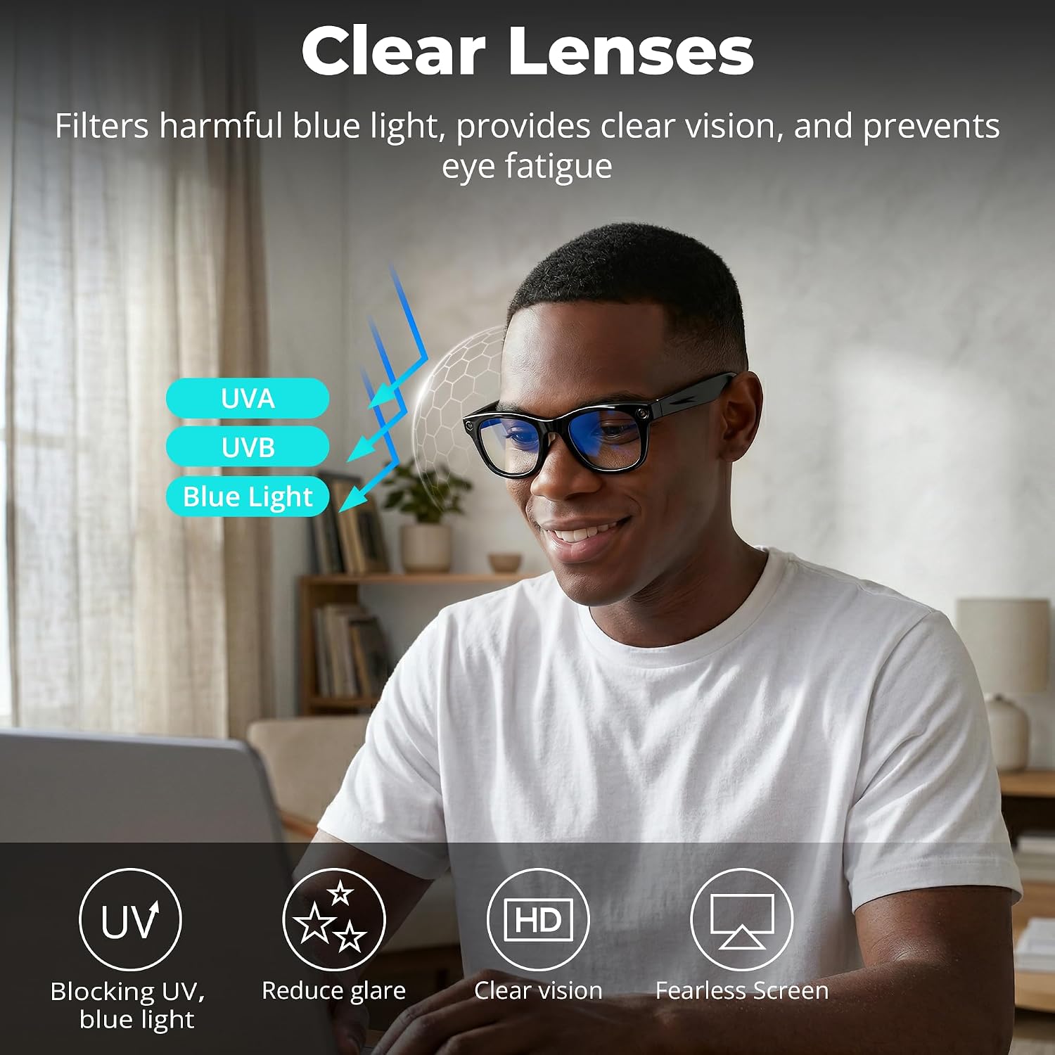 HIBLOKS Transparent Replacement Lenses & Black Polarized Clip for Ray-Ban Meta Wayfarer (RW4008 & RW4012 Large 53-22) Smart Glasses, Discoloration Clip & Premium UV Protection Sunglasses Lens Set