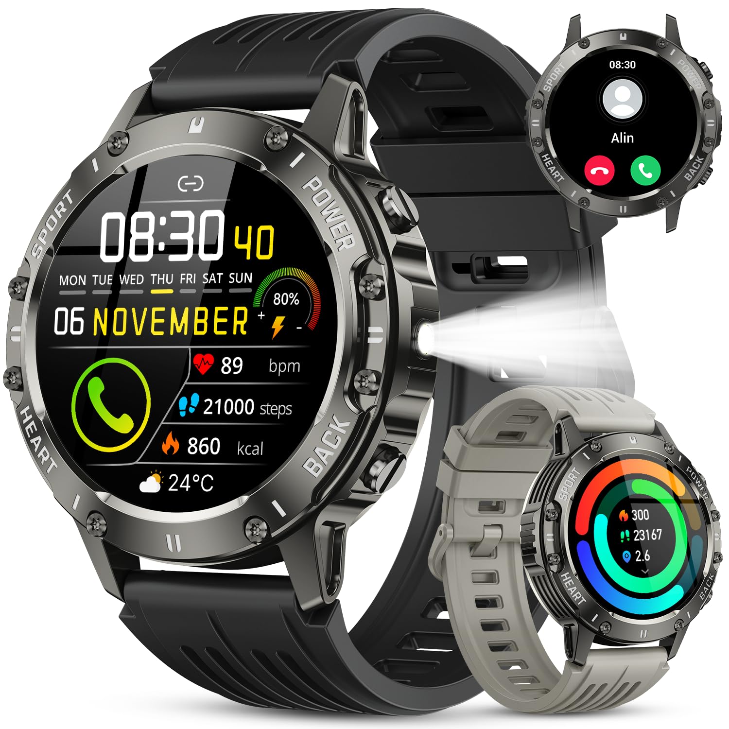 Smart Watch for Men Fitness Tracker: Bluetooth Waterproof Make Answer Call Digital Mens Watches Running Step Pedometer Smartwatch for Android Phones iPhone Samsung Compatible Sleep Heart Rate Monitor