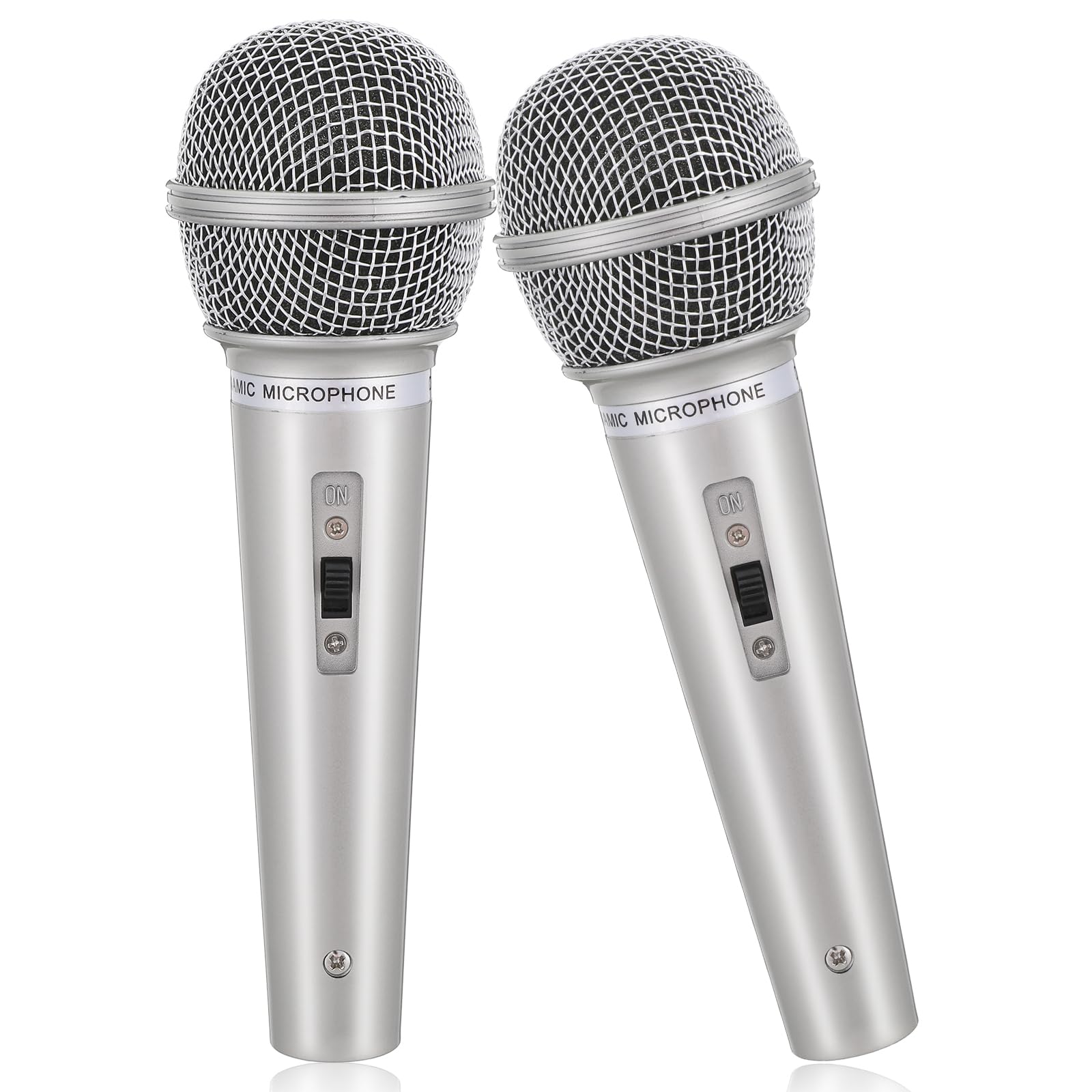 Fake Microphone Props, 2 Pack Realistic Plastic Microphone Models for Pretend Play, Karaoke, Speech Practice, Stage Performance and Party Favors