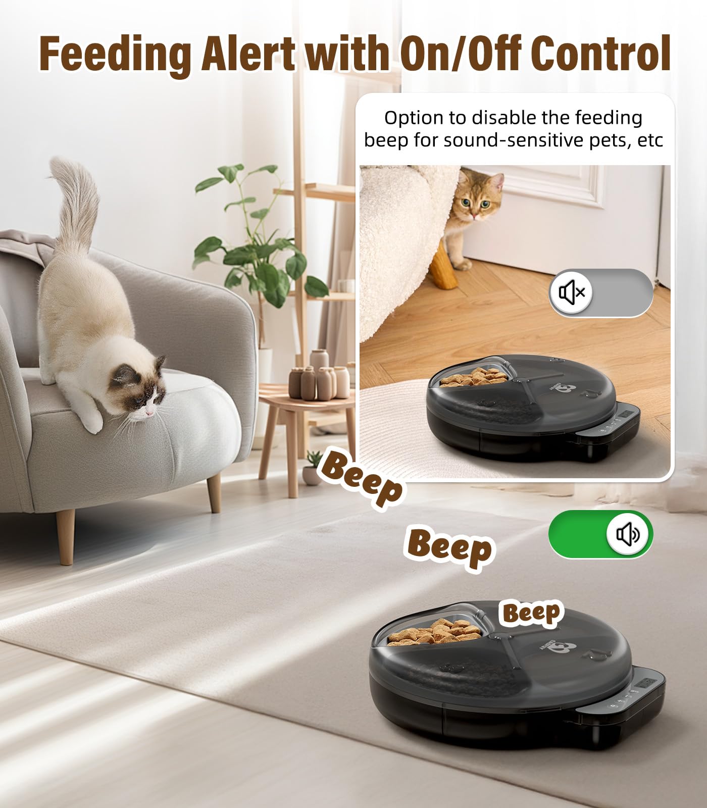 Casfuy Battery-Operated Automatic Cat Feeder - Whisker Friendly Automatic Cat Food Dispenser for Wet Dry Food Cordless 4-Meal Auto Feeder for Cats Small Dogs with Programmable 12H/24H Format Timer - image 6