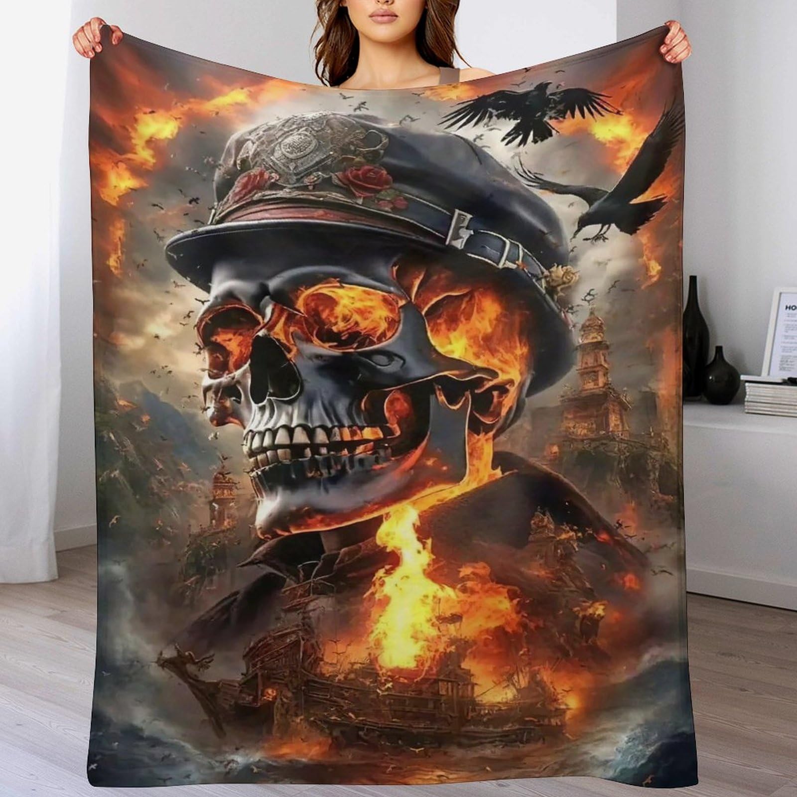 Plaid crâne couverture polaire 180x200 cm pour lit et canapé