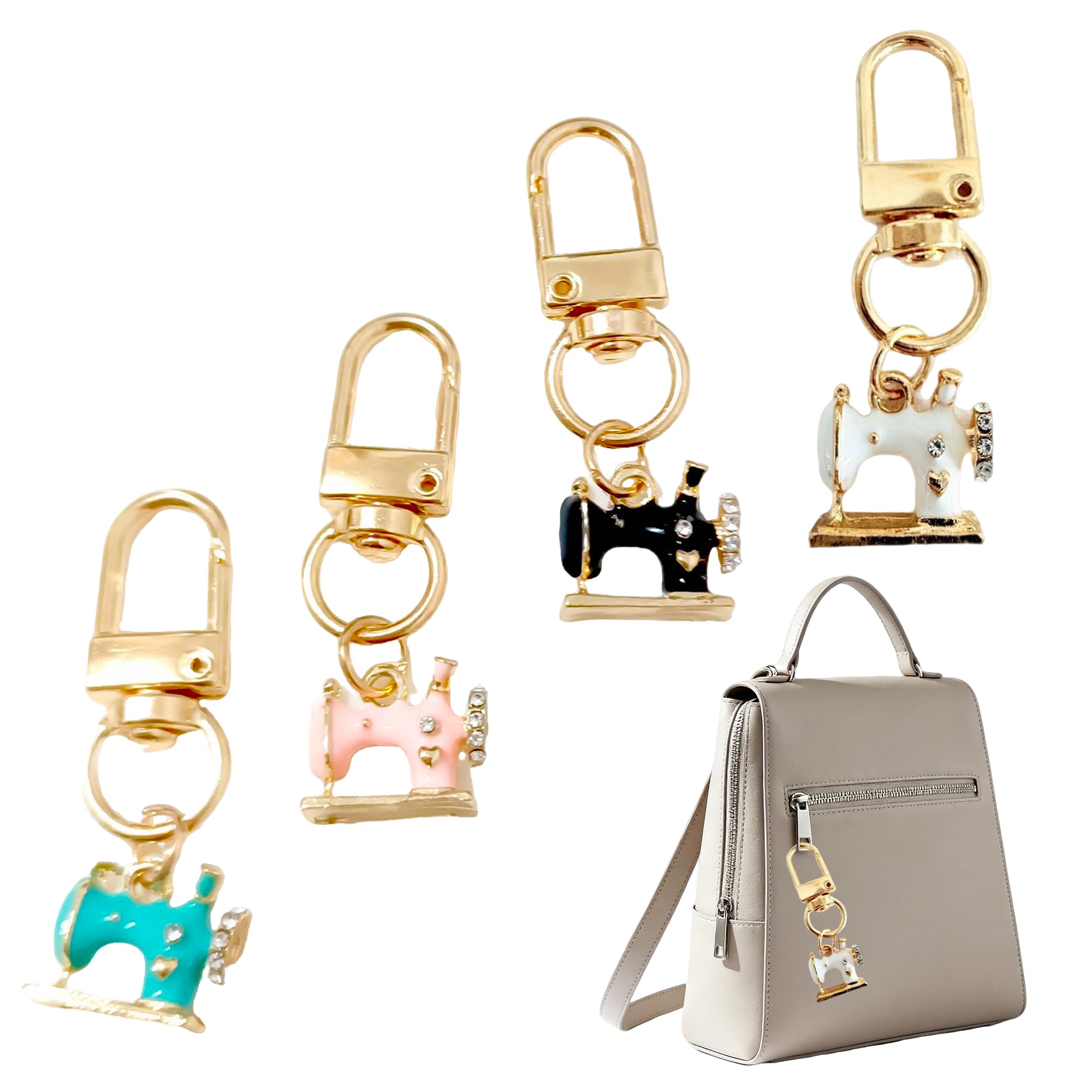 Retro mini sewing machine keychain charming keychain with 4 enamel metal women's car keys and handbag -multi-color