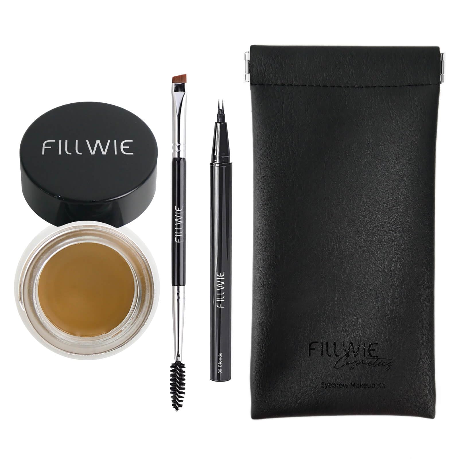 Eyebrow Pomade Stamp, Eye brow Kit with Angled Spoolie Brush,Microblading 2 Tip Liquid Eyebrow Pen and PU Pouch for Travel (Blonde)