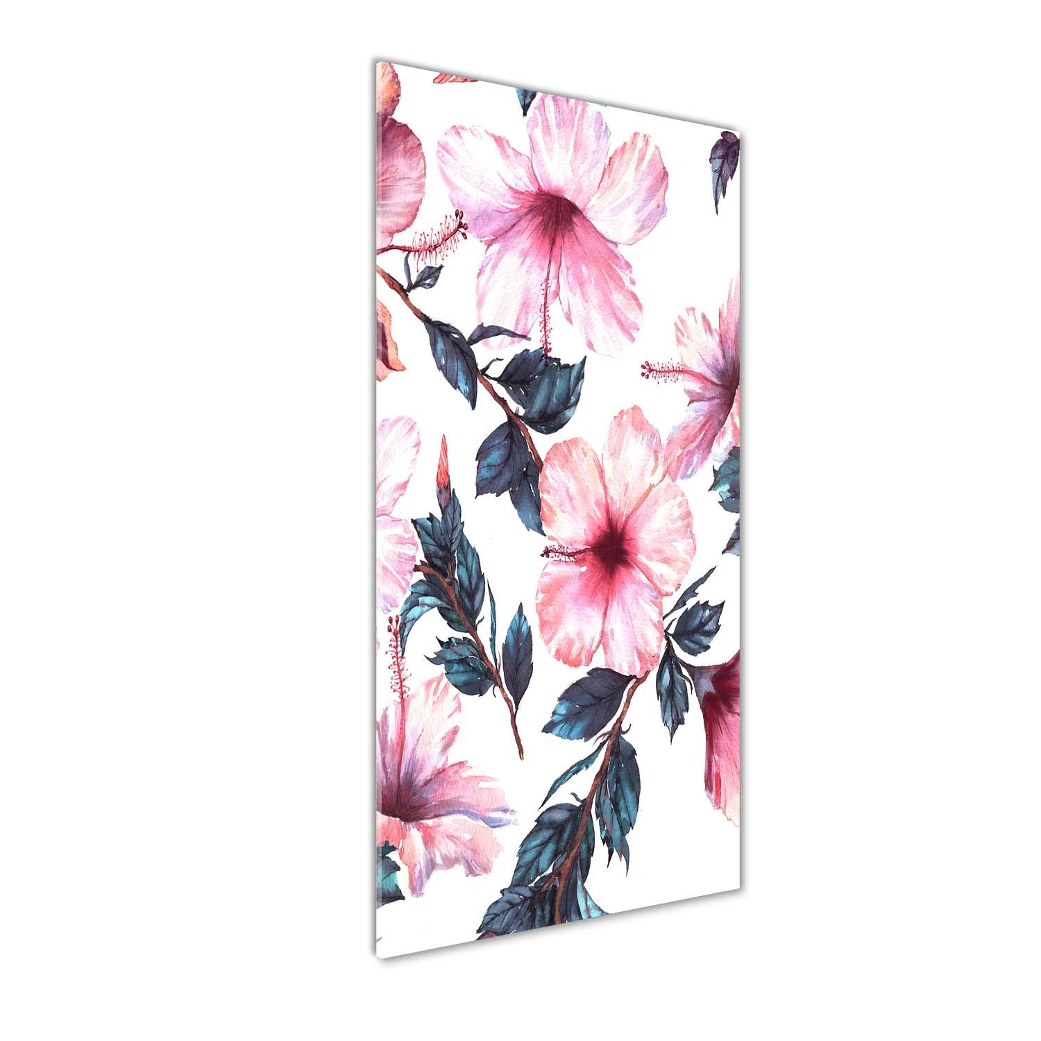 Tableau en verre acrylique Tulup 50x125 cm avec design fleurs de rose et hibiscus pour salon