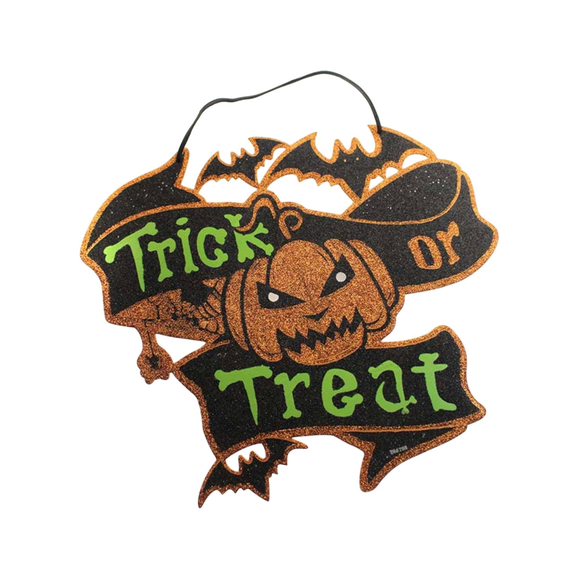 Halloween Trick or Treat Pumpkin + Bats Hanging Decoration
