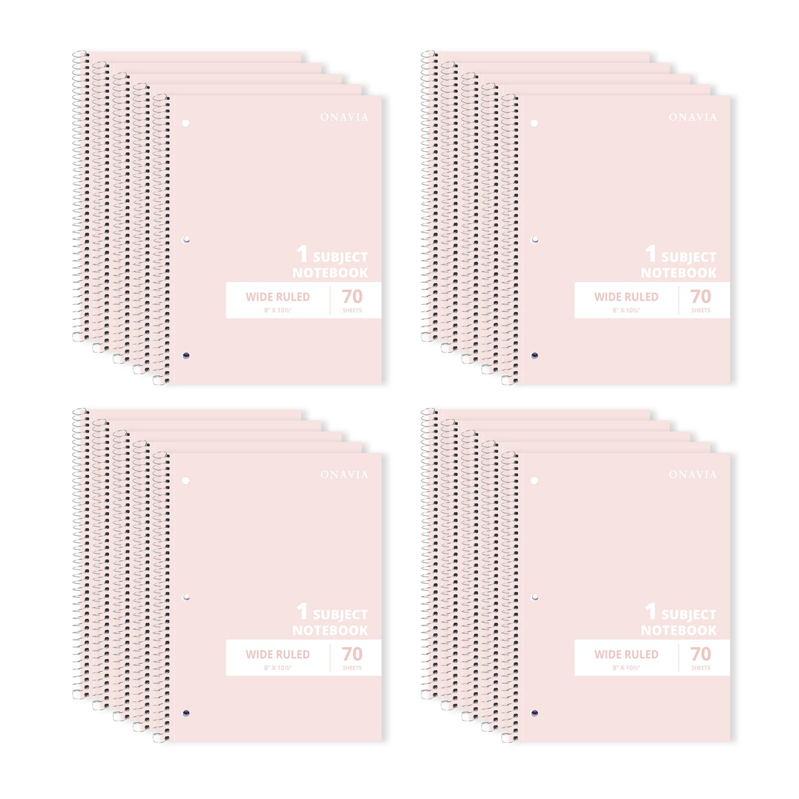 ONAVIA Quaderno a spirale per soggetto, confezione da 20 pezzi, a righe larghe, 7,5 x 10,5, 70 fogli ciascuno, 1 soggetto, esigenze di fornitura di quaderni scolastici, rosa