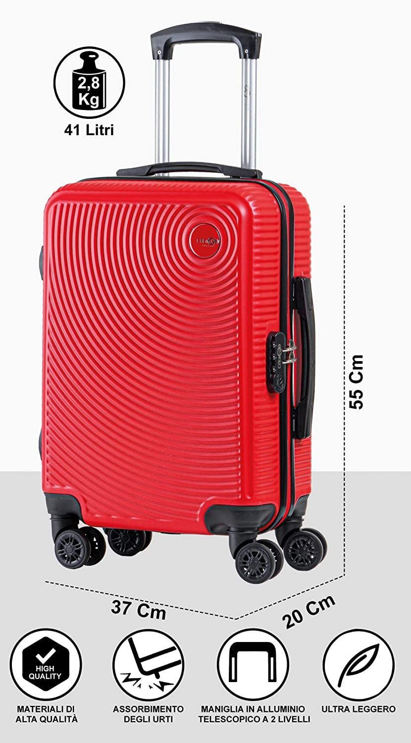 CABIN 5512 Valigia Trolley ABS, bagaglio a mano 55x37x20, Valigia rigida, guscio duro e antigraffio con 8 ruote.