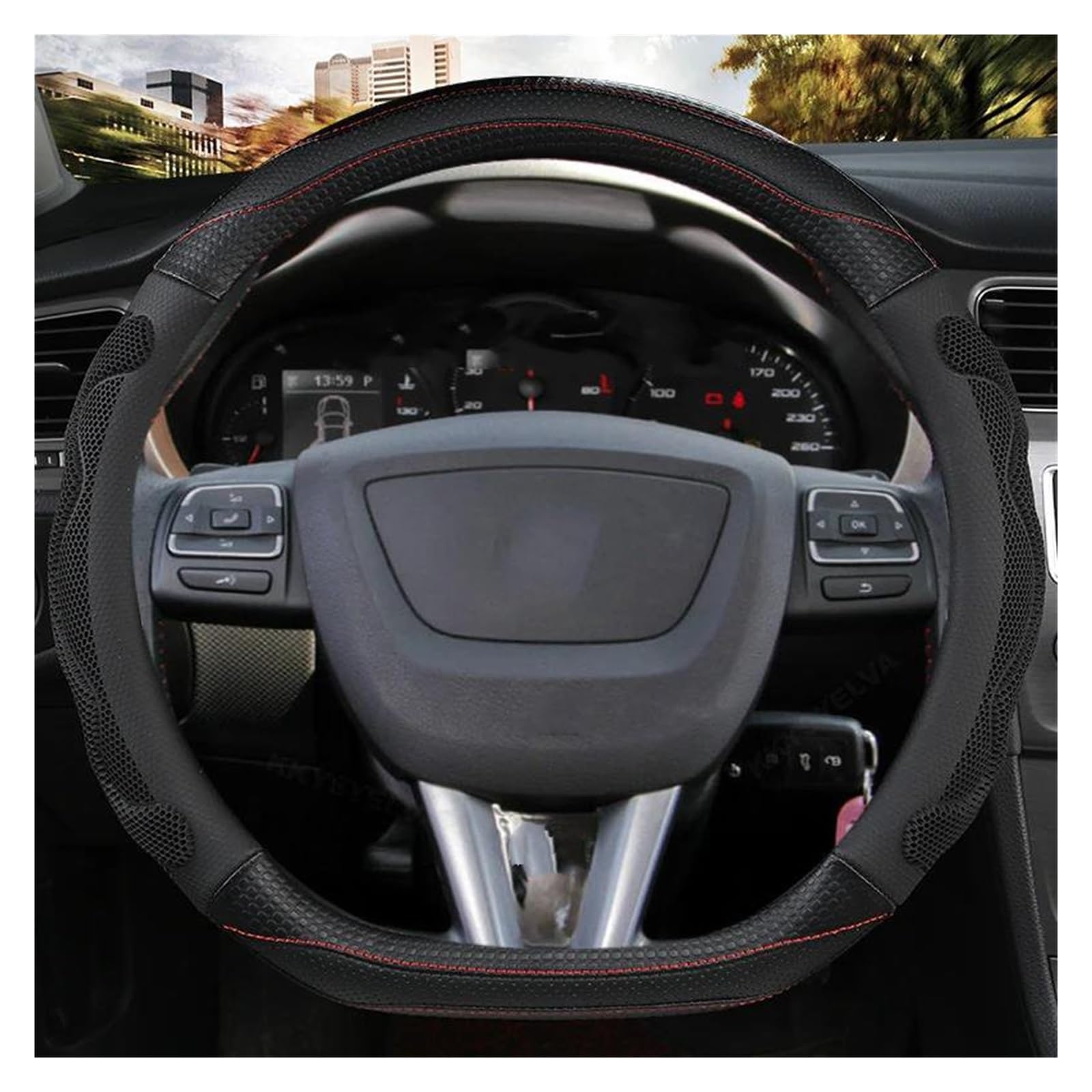 Lenkradabdeckung Auto Für Seat Für Altea Für Arona Für Ibiza 6l 6J Auto Lenkrad Abdeckung D Form 38CM Leder Anti-Slip Schutzhülle Rutschfester Lenkradbezug(Schwarz)