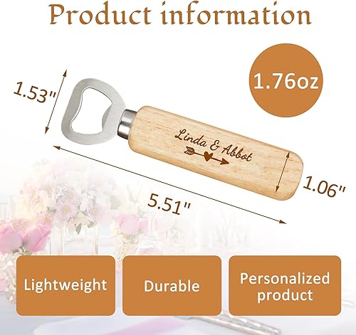Miniatura 6 de Abrebotellas de madera personalizado grabado, abridor de cerveza a granel, regalo de boda personalizado, abridor de cerveza para invitados, padrinos