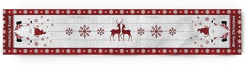 Miniatura 6 de Camino de mesa de lino y algodón de Feliz Navidad, gnomo, copo de nieve, camino de mesa de madera para mesa de comedor, decoración de cocina de