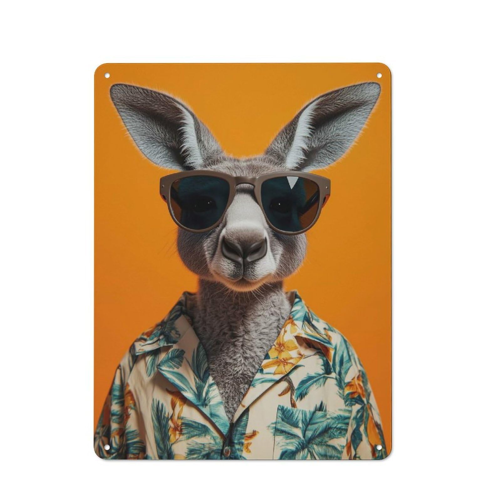 Junmoney Cool Kangaroo In Hawaiian Shirt Classic Metal Sign 40X30cm Featuring Bar Wall Plaque For Diner, Restaurant, Shed Or Kitchen