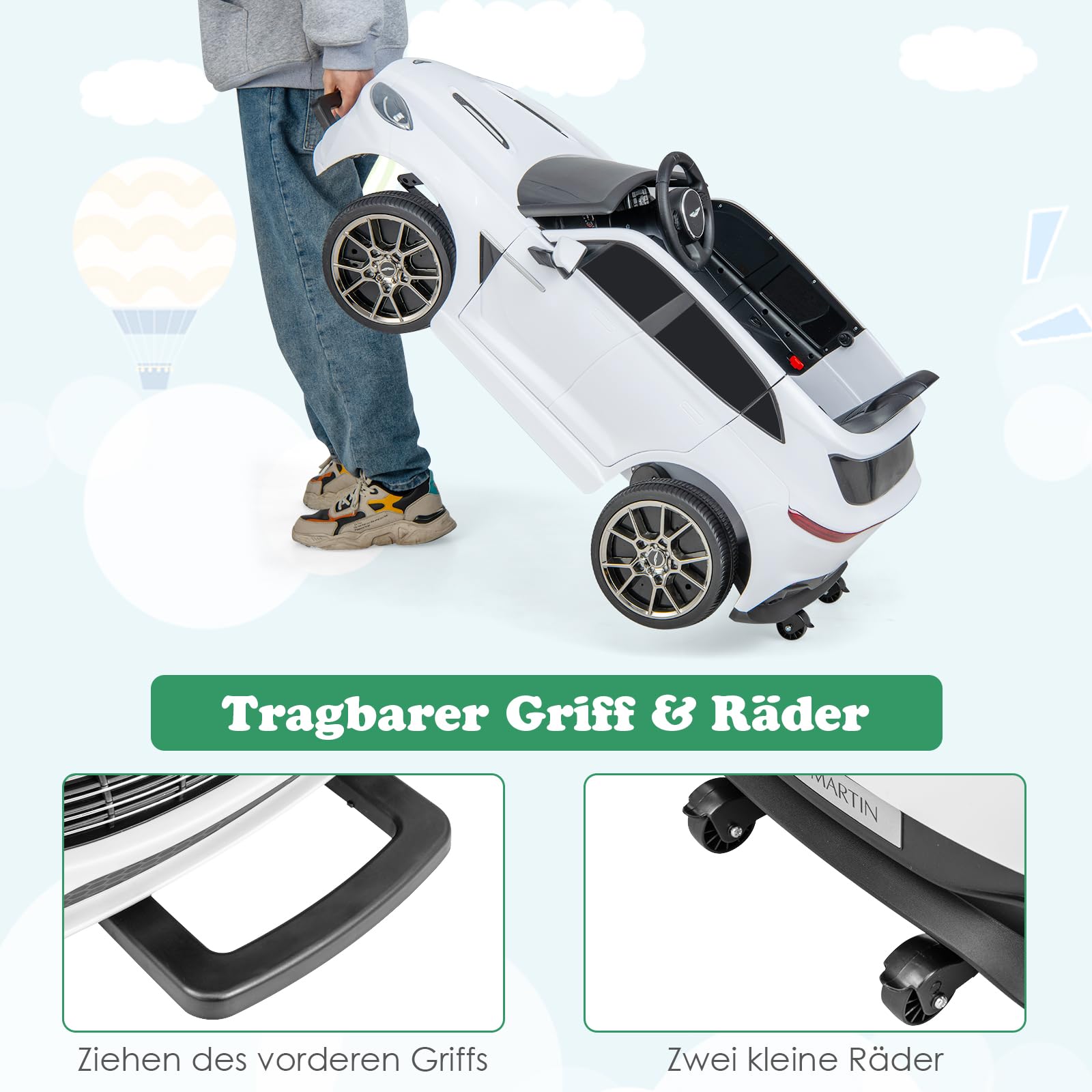 GOPLUS 12V Kinder Elektroauto Aston Martin DBX, Kinderfahrzeug mit Ferbedienung, Hupe, Musik, Schweinwerfer & Rücklicht, Kinderauto mit Slow-Start-Funktion für 3-8 Jahre alt (Weiß)