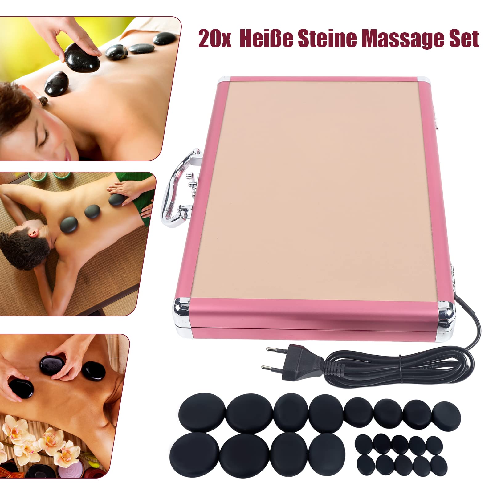 20 piedras De Masaje Calientes Juego De Piedras Calientes Para Masaje Facial, De Espalda, De Piernas, De Todo El Cuerpo Spa Incluye Caja De Calefacción