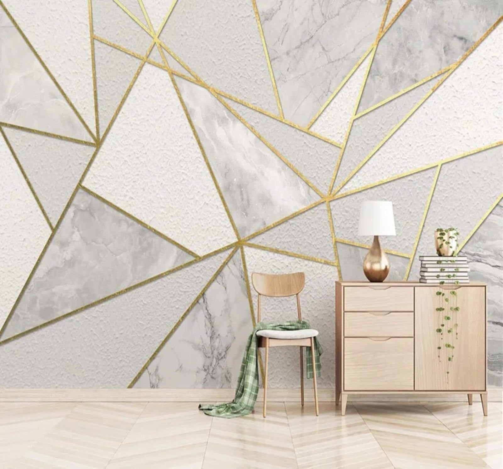 Xlming 250Cm×170Cm(B×H) Abstract Geometric Gold Lines Marble Effect Textures 3D Wallpaper Luxury Silk Study Dining Feature Sofa Grey Bedroom Living Room Tv Decorative Wall-250Cm×170Cm