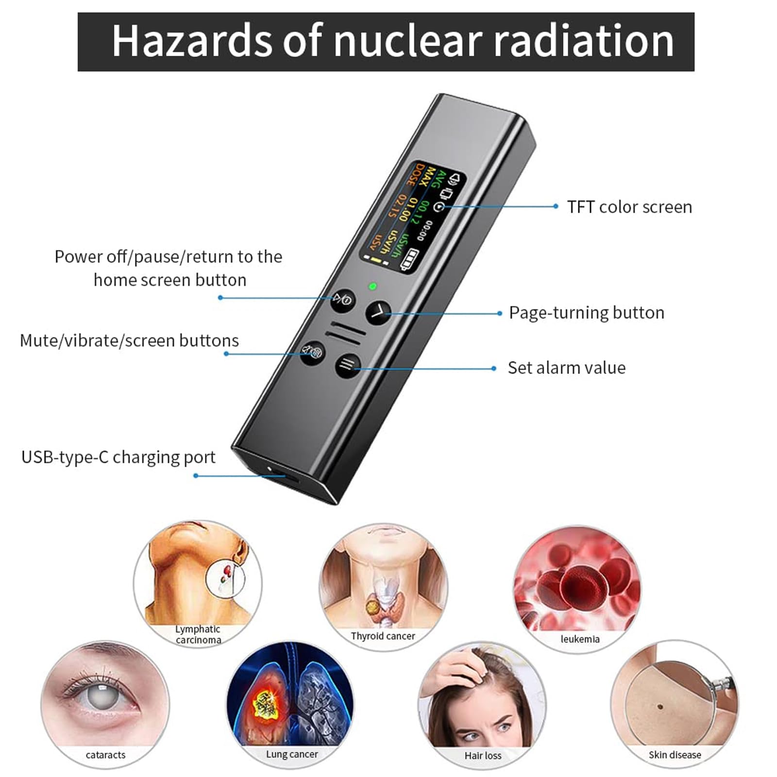 Monitor della qualità dell'aria con display TFT - Rilevatore di radiazioni EMF, formaldeide e inquinamento, dosimetro personale per beta in tempo reale, gamma, test a raggi X