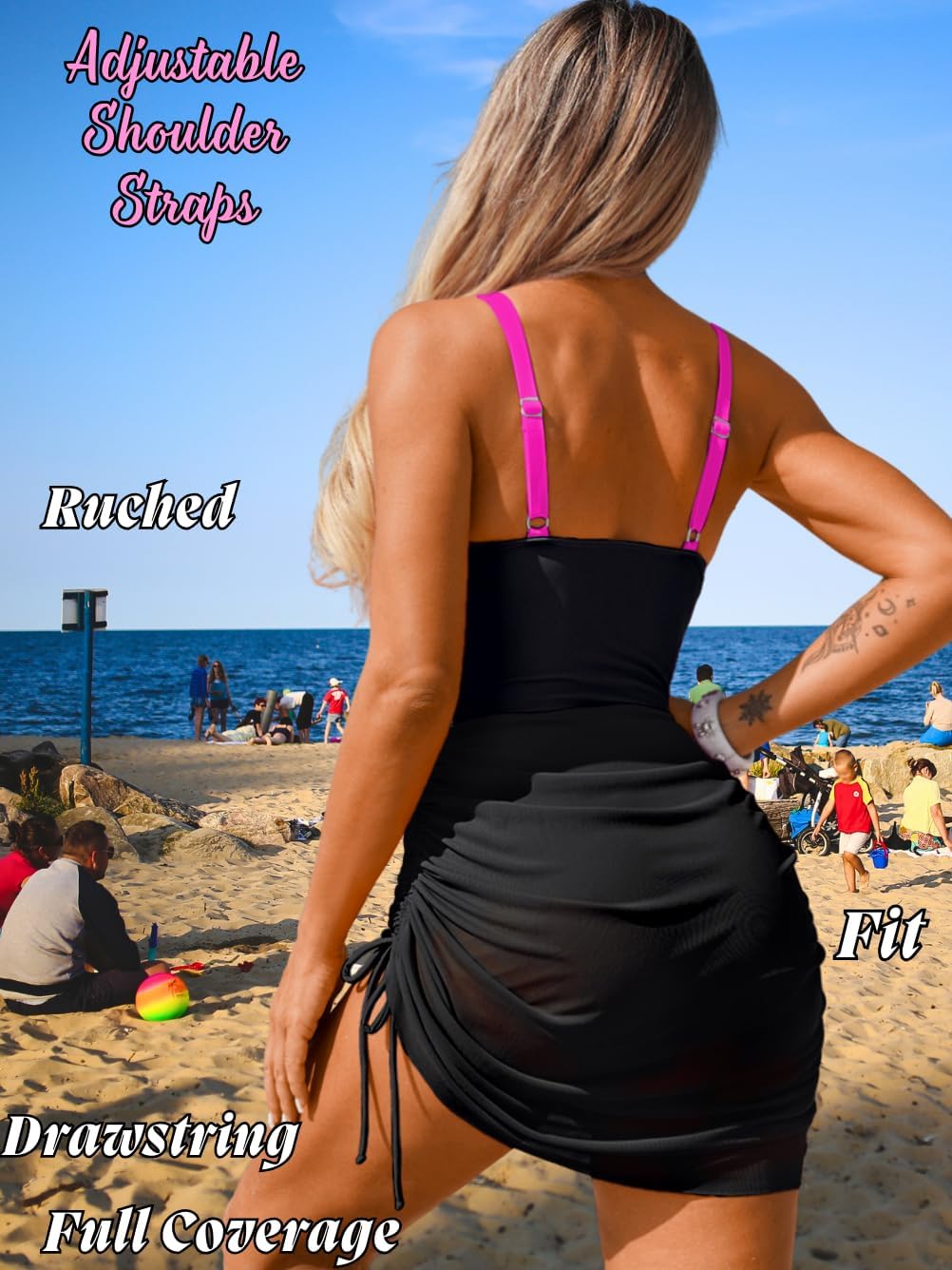 Kaei&Shi One Piece Swim Dress,Cut Out Tummy Control Swimsuit with Skirt,Womens Bathing Suits Beach Vacation Resort