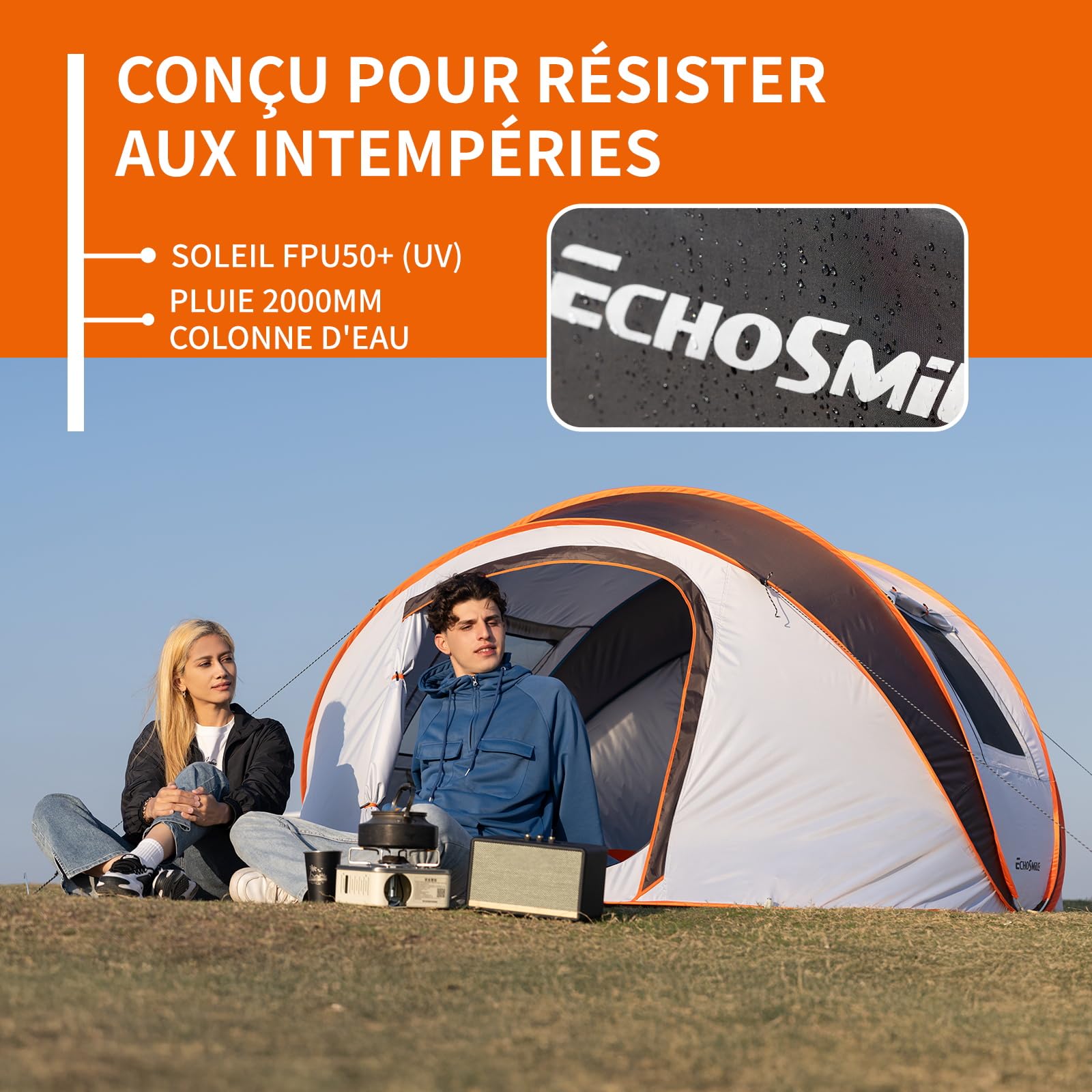EchoSmile Tente de Camping Pop Up 2/4/6 Personnes Installation Facile Tente | Ventilée, Sac de Transport, Camping, Pêche, Randonnée,, Imperméable,Pliable, Anti-UV, Plage, Extérieur