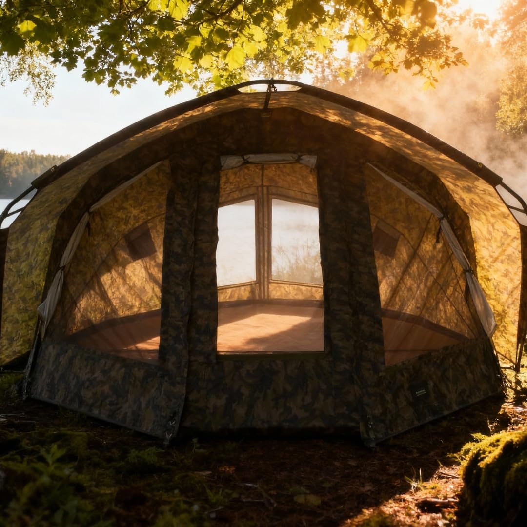 MK-Angelsport Fort Knox 2.0 Ghost Tienda de pesca para 3 – 4 personas, altura interior 1,9 m, ancho x profundidad x alto: 3,54 m x 3,75 m, tienda de campaña de pesca impermeable y estable, incluye