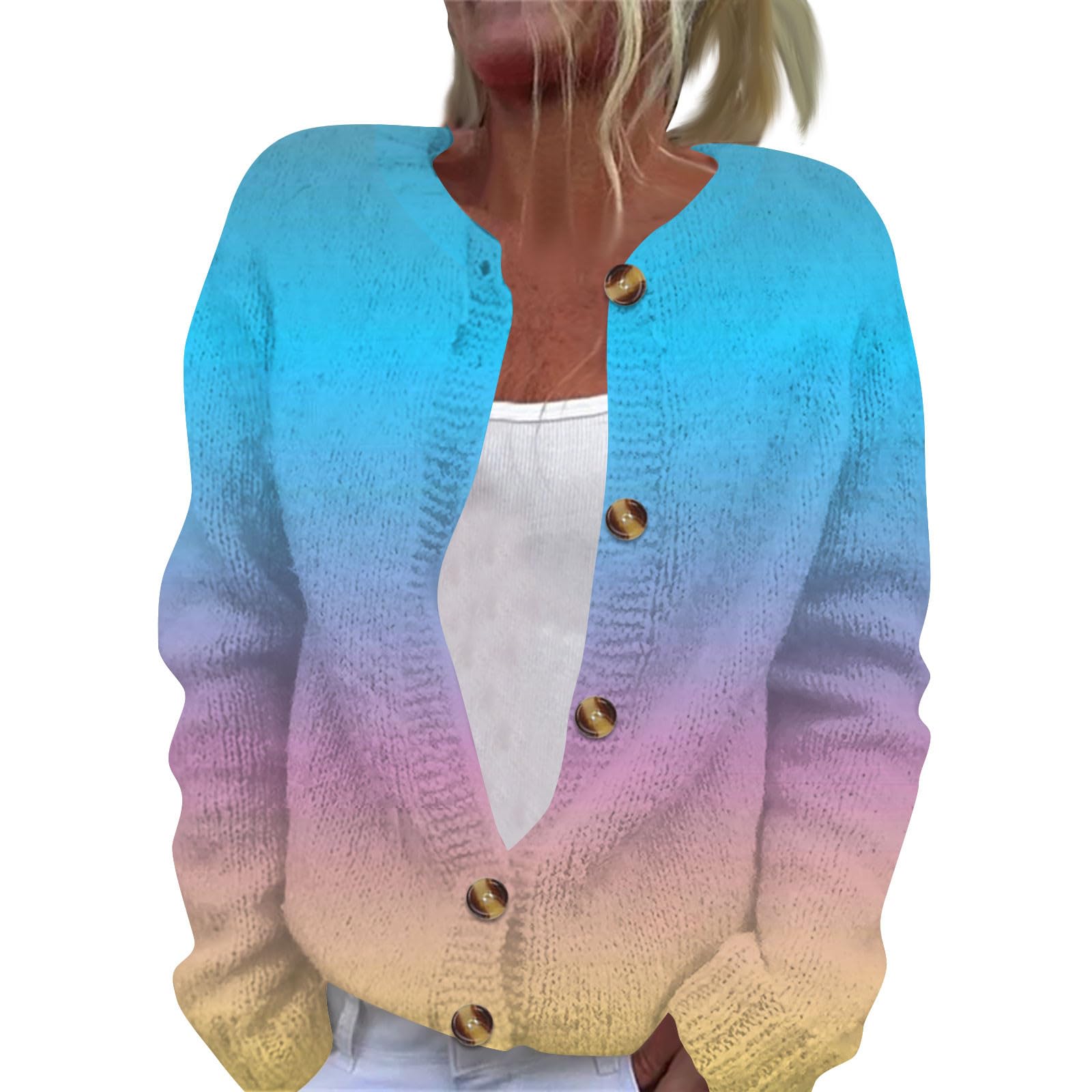 Sweaters for Women Lightweight Cable Knit Long Sleeve Openfront Cardigan Fall Button Down Cropped Sweater Plaid Outfit
