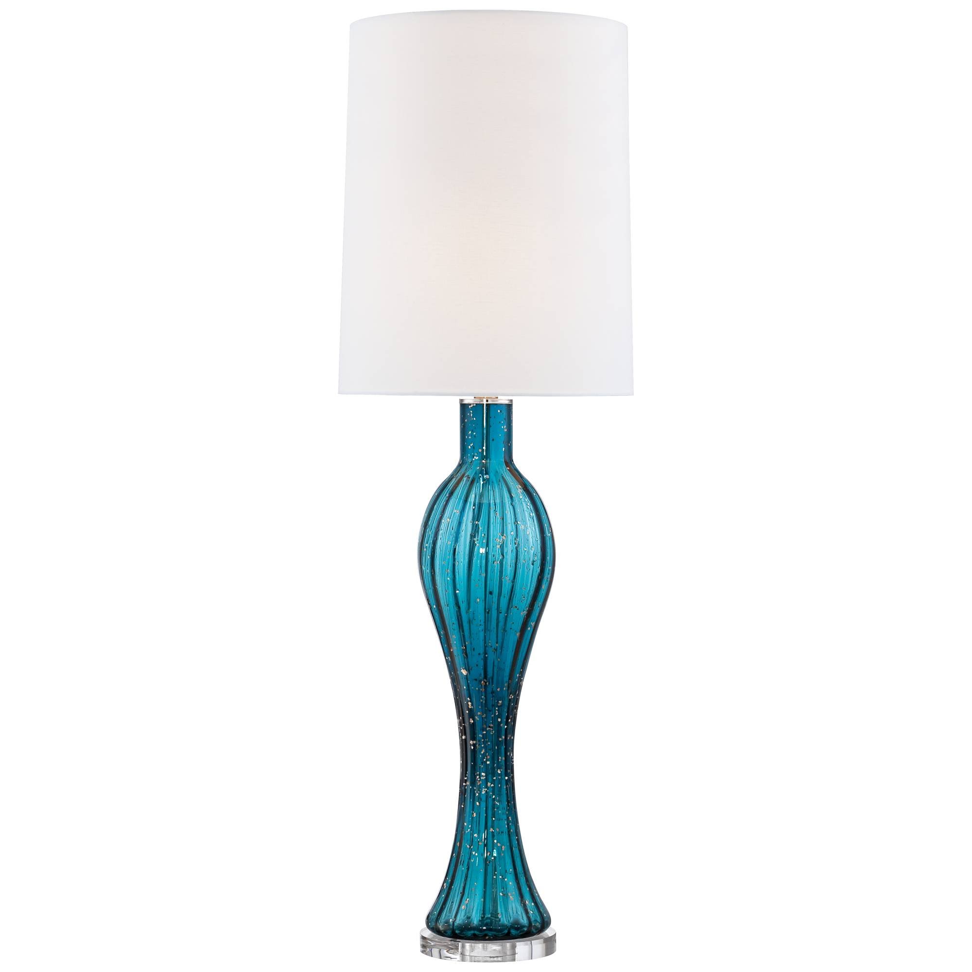 Tyra Coastal Modern Contemporary Tall Console Table Lamp Blue Fluted 