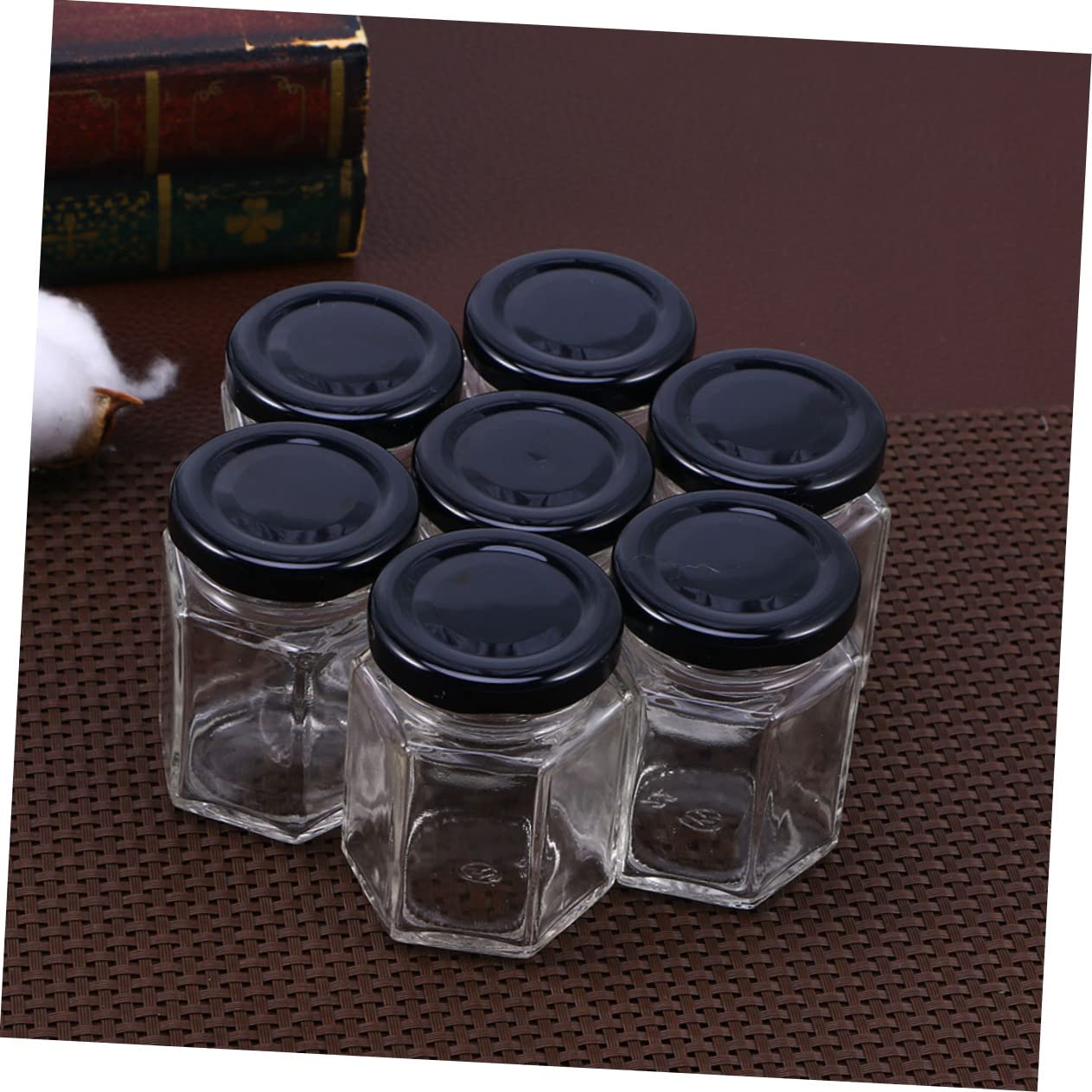 Lot de 10 Bocaux en Verre Hexagonaux 85ml pour Rangement Alimentaire Couvercle Hermétique Stockage de Sucre et Miel Cuisine Maison