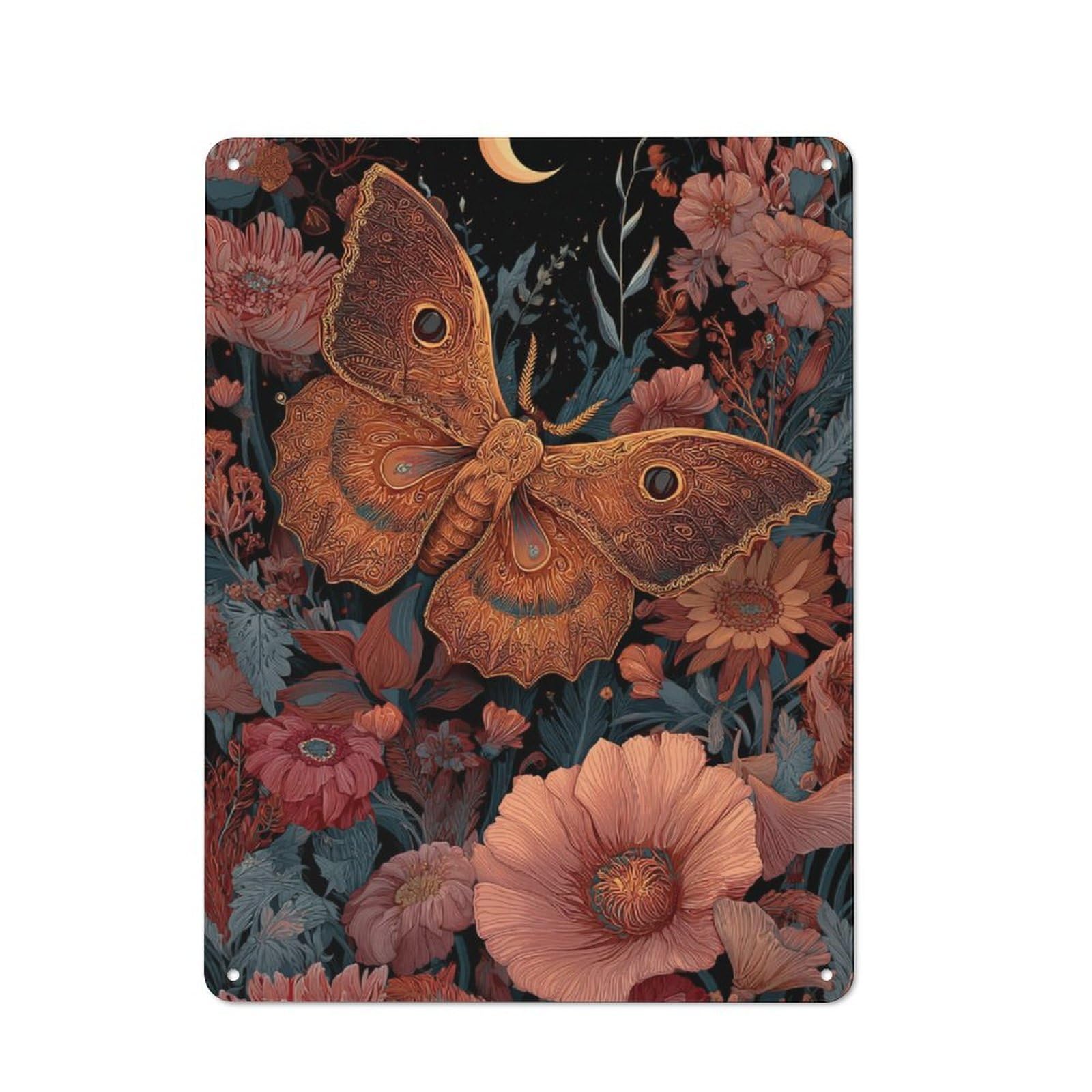 Junmoney Moonlit Butterfly Garden Printed Metal Sign 40X30cm For Kitchen Or Home Bar, Housewarming Present For People Styling Kitchen And Home Bar