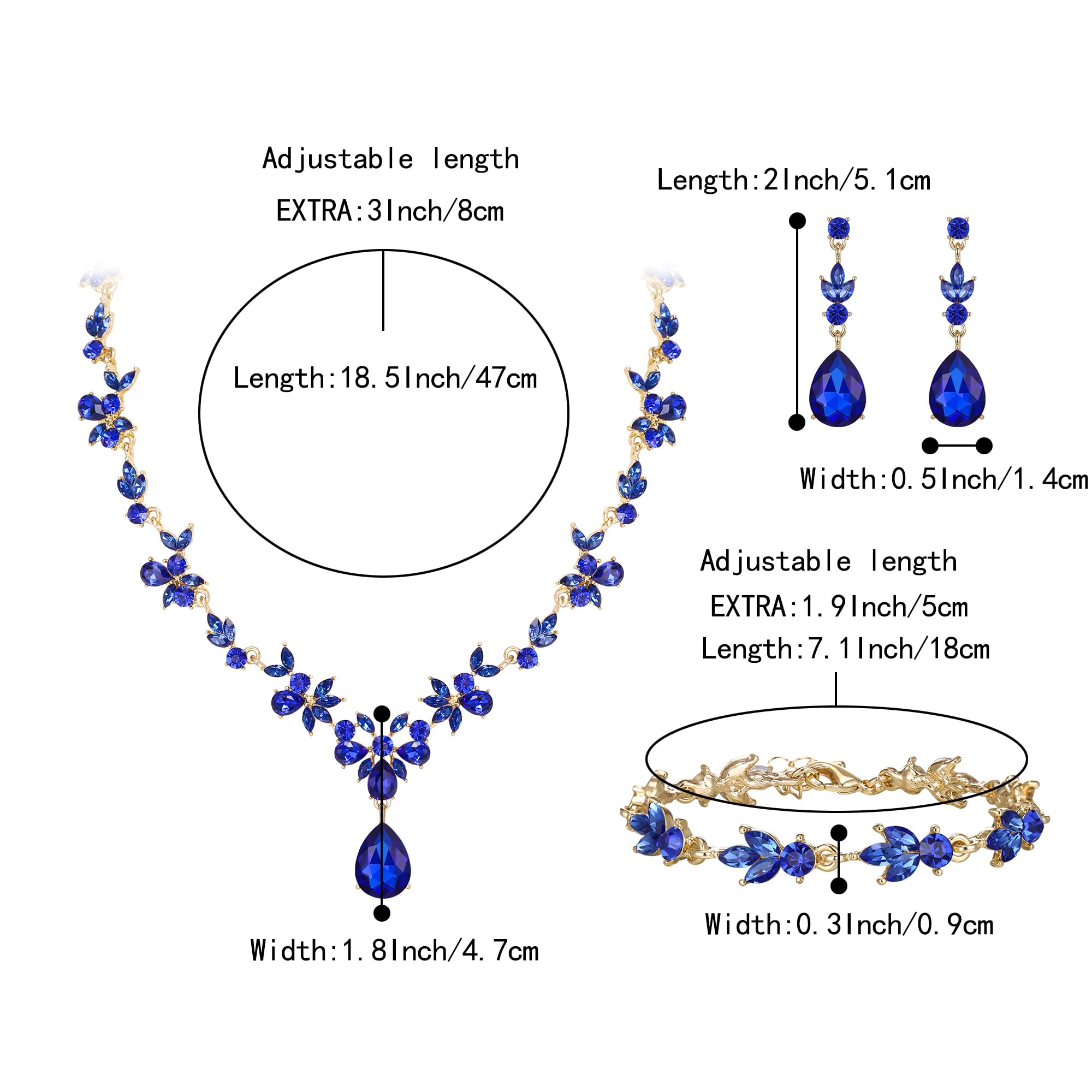 Hochzeit Schmuckset für Damen Braut Y-Halskette Tennis Armband und Ohrringe baumeln Set Kristall Teardrop Marquise Cluster Schmuck für Braut Brautjungfer
