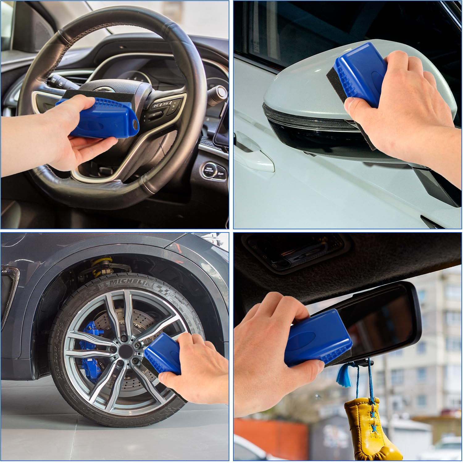 2 Pièces Tampon Applicateur Pneus, Réutilisable Applicateur Brillant Pneu avec Boîte Rectangulaire Ergonomique Brosse de Pneu de Voiture pour Fournitures de Nettoyage de Voiture (Bleu)