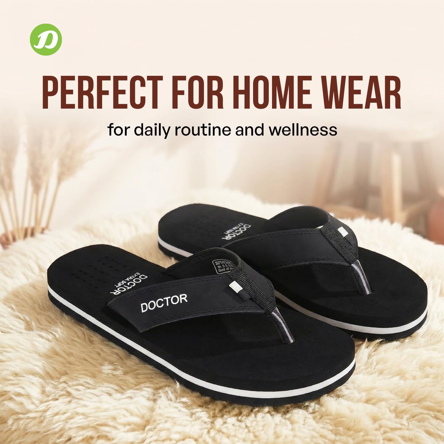 DOCTOR EXTRA SOFT Slipper Care Orthopaedic and Diabetic Comfort Doctor Slipper, Dr. Slipper, Flip-Flop, Slides and House Slipper for Men's D-24-Black-6 UK 1