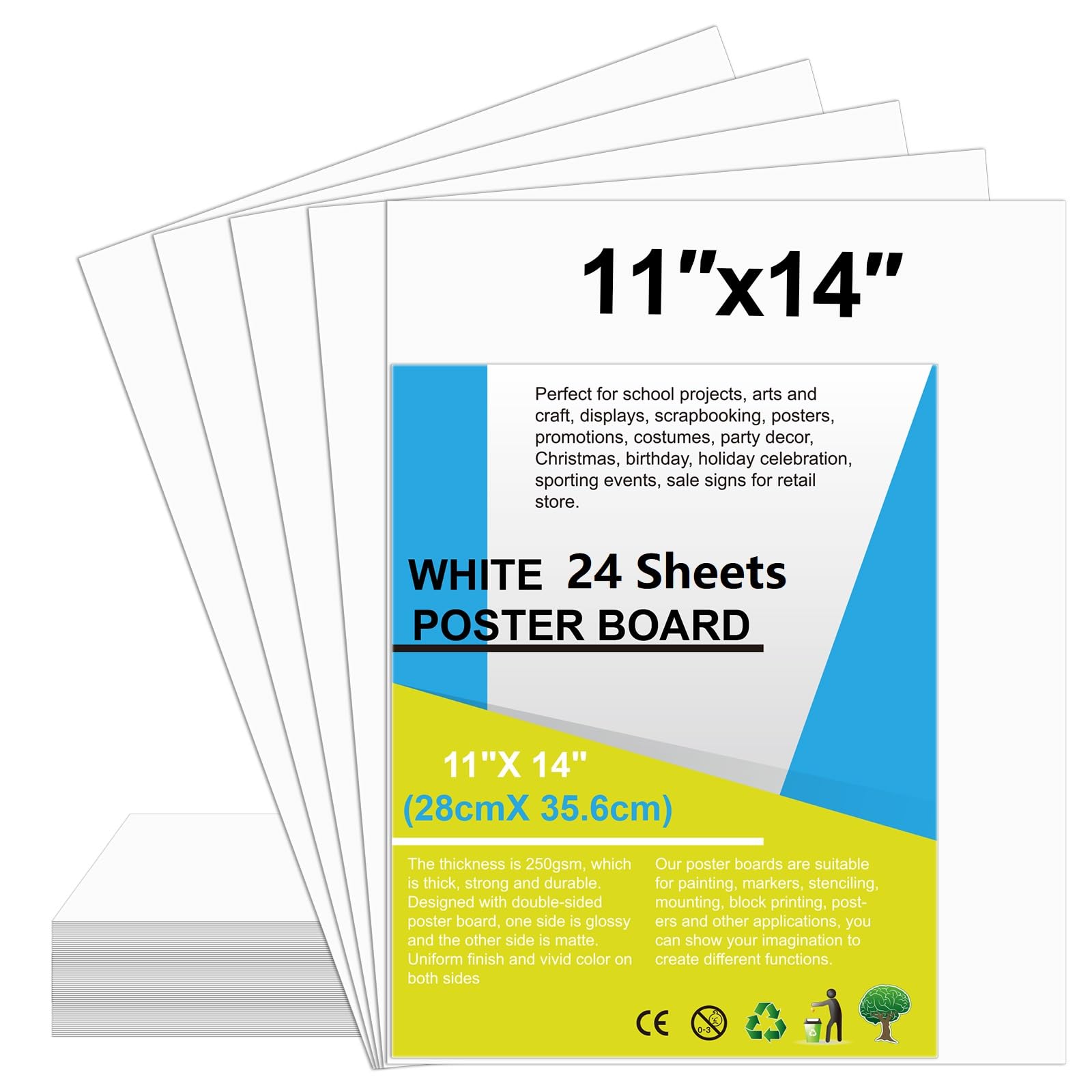 24 Pcs White Poster Board Paper 11x 14 Bulk, ROOKEA Vision Boards Blank Poster Paper for School Arts and Crafts, Classroom Projects, Presentations,