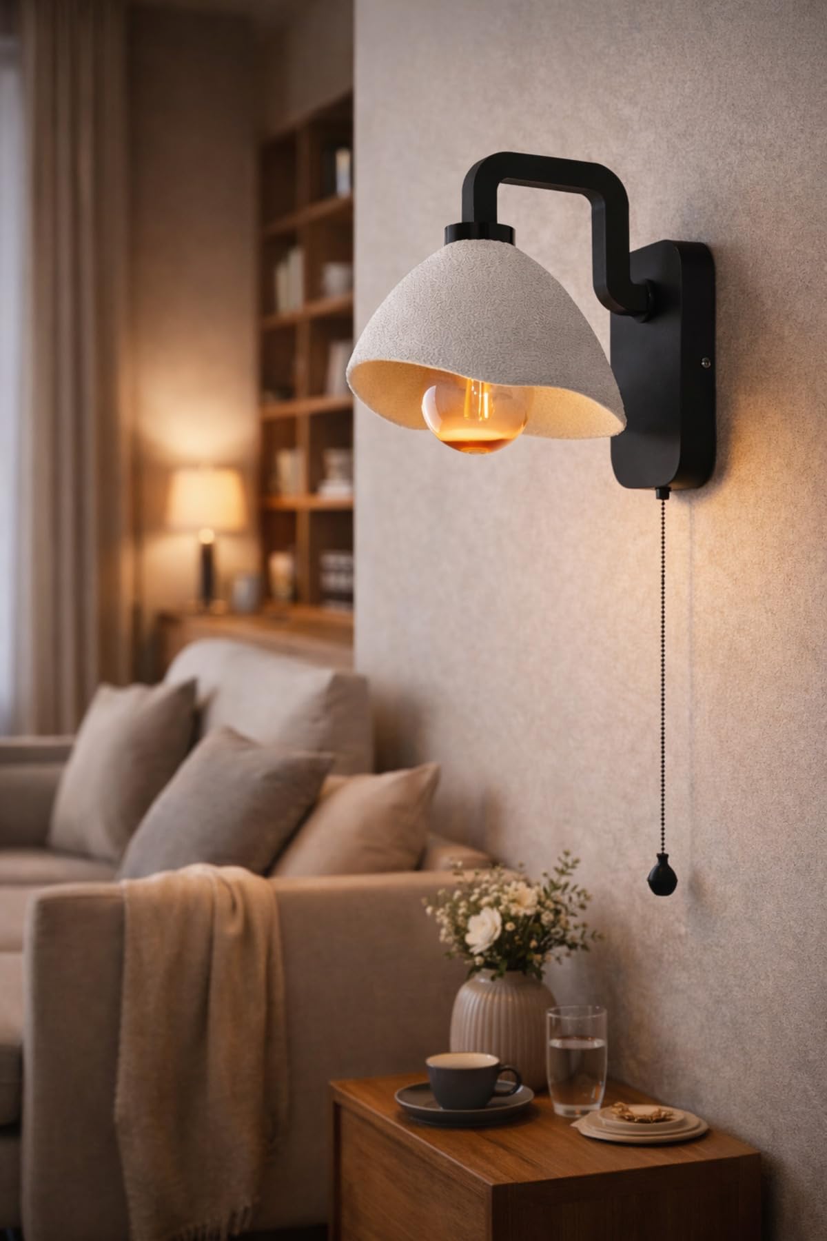 Limon 3D Desing Modern Beton Görünümlü Duvar Aplik | Zincir Anahtarlı | Yatak Odası & Salon | Ampul Hediye btn000152