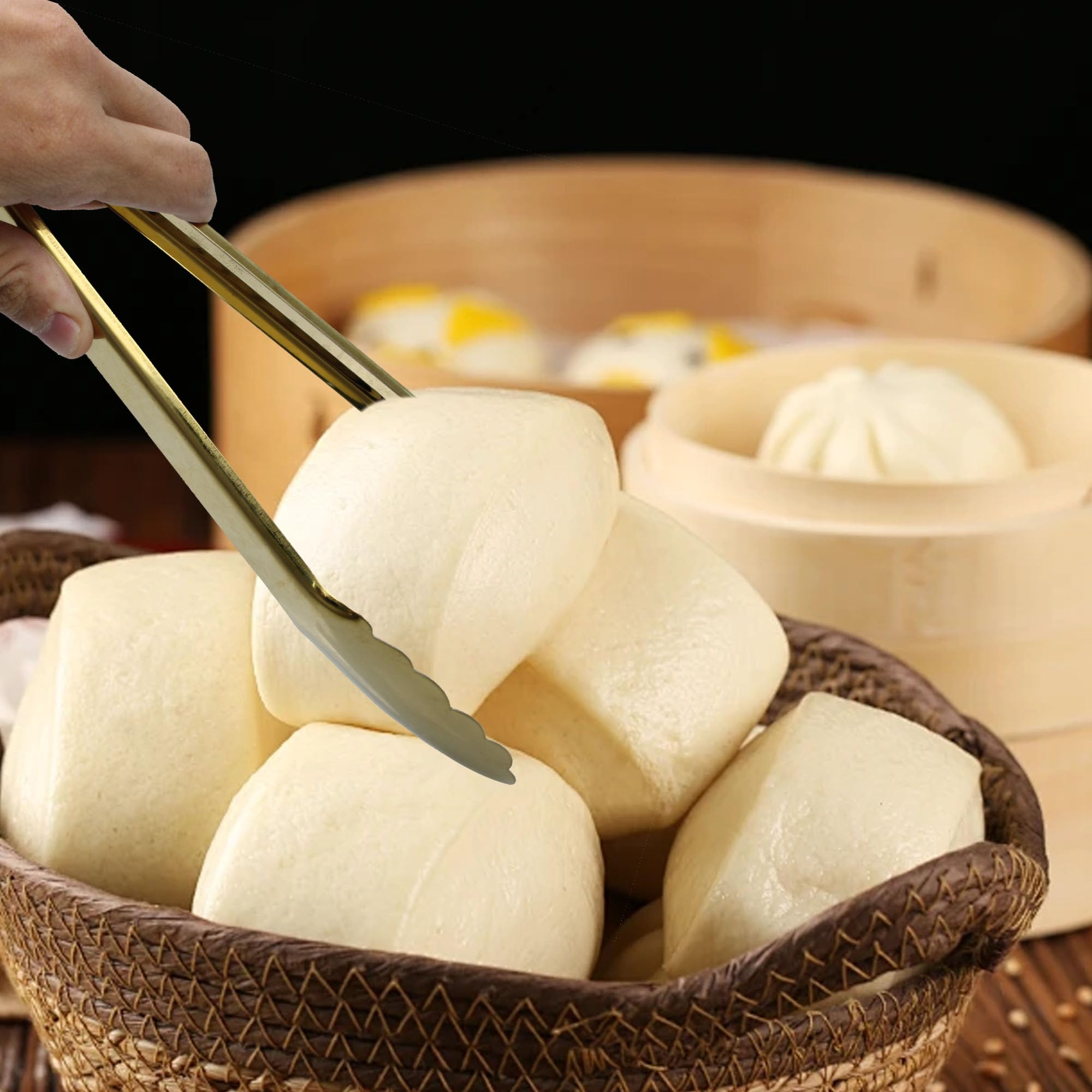 Septe Pinzas doradas de acero inoxidable para servir de cocina, utensilios de servir dorados, pinzas de ensalada, paquete de 2 (9.5 pulgadas)