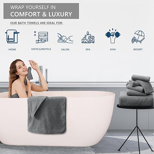 Miniatura 6 de Juego de Toallas de Mano Grises Paquete de 2 - 16"x31", Juego de Toallas de Baño de Microfibra Ultra Suaves Altamente Absorbentes de Secado Rápido