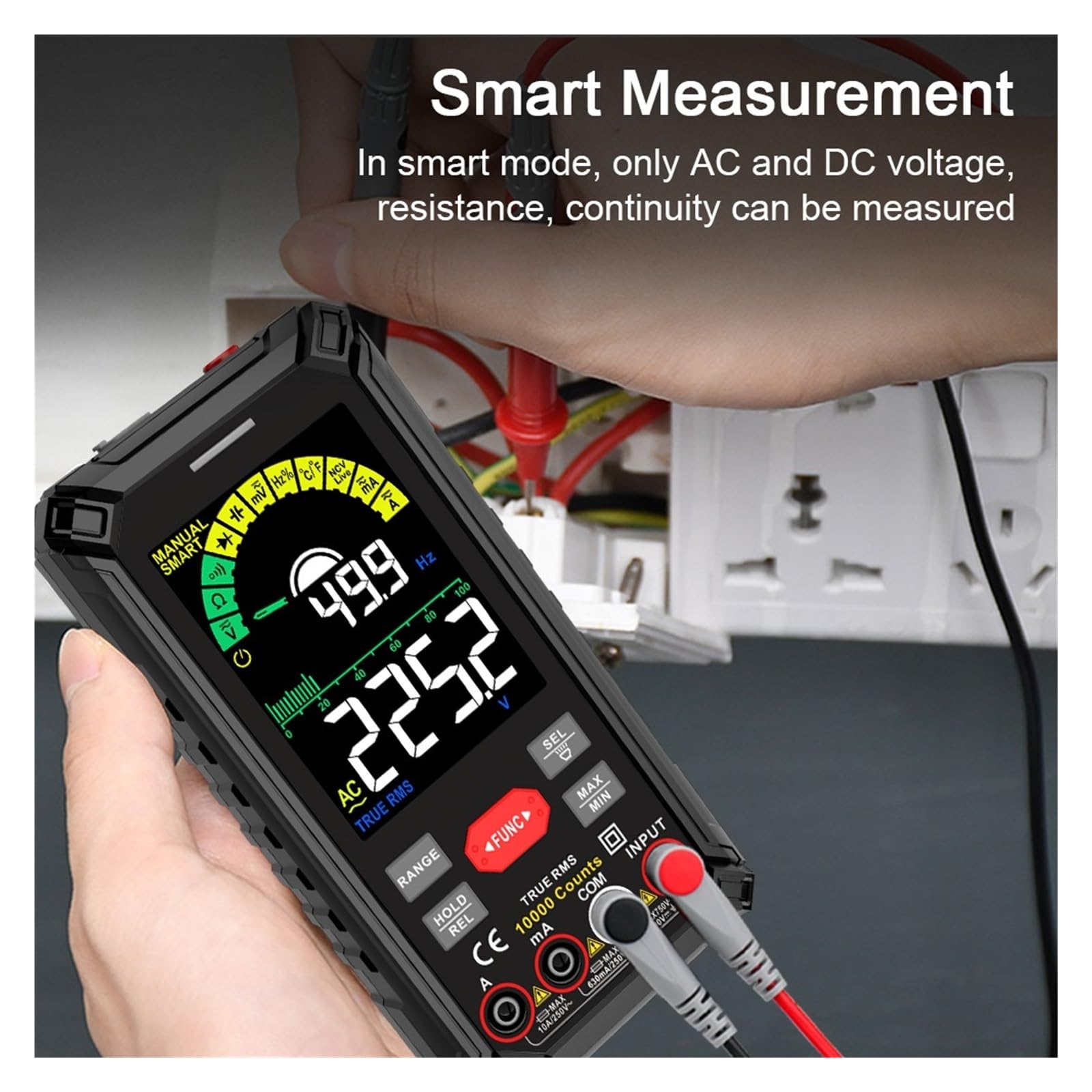 Tester Multimetru Inteligentny Multimetr Cyfrowy 9999 Zlicza Kolorowy Wyświetlacz LCD DC AC Napięcie Prądu True RMS Multimetro Akumulator Multitester Precyzja Bezpieczny