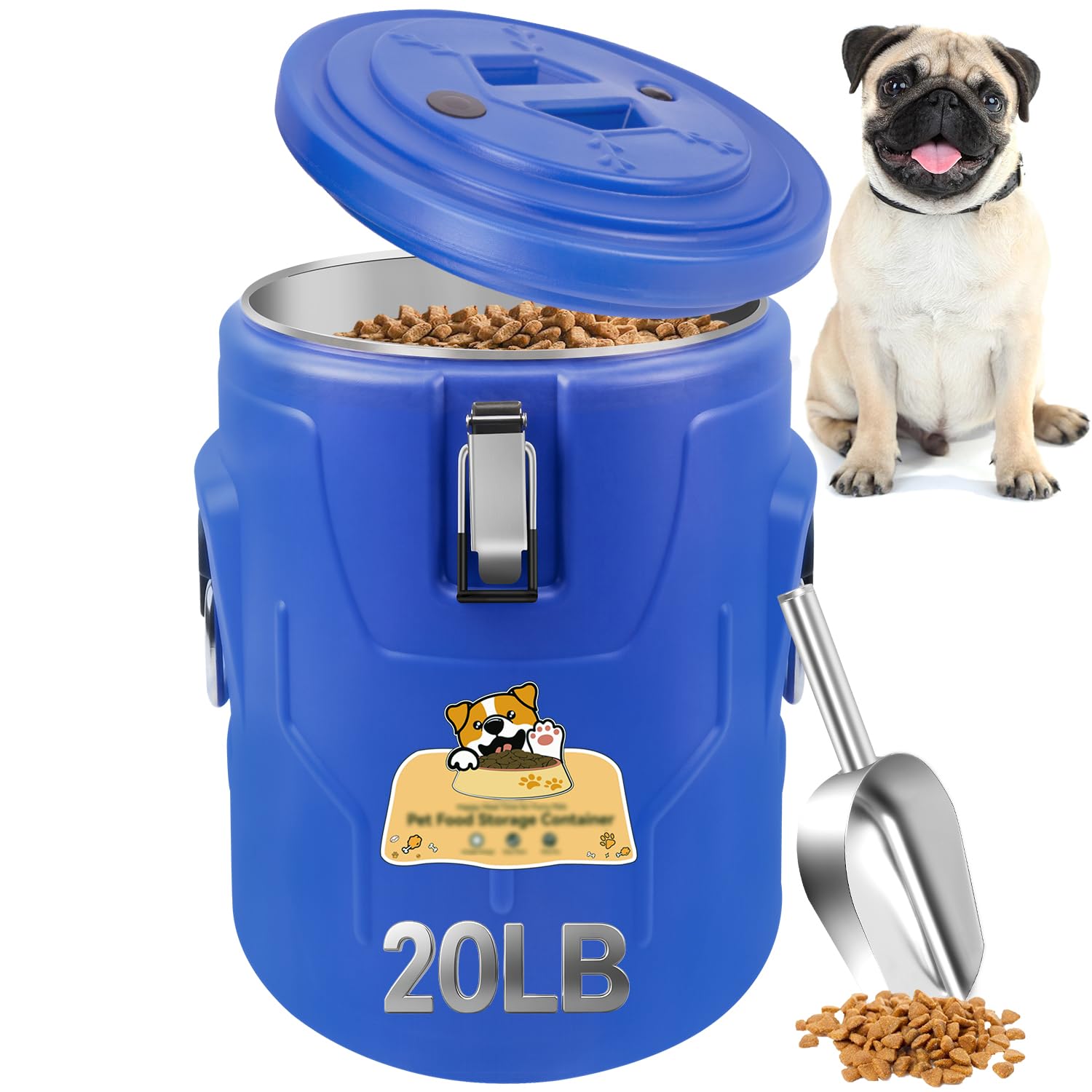 Newget 9.1 kg Hundefutter Vorratsbehälter Edelstahl Luftdicht Tierfutter Vorratsbehälter und Langlebiger Kunststoff Lebensmittelbehälter Großer Metall Katzenfutterbehälter mit Deckel und Schaufel zum