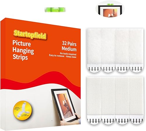 startopfield 32 pares 64 tiras de tiras medianas para colgar cuadros resistentes tiras de montaje de fotos cinta de gancho y bucle extraíble