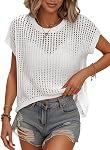 Femmes Été Crochet Tops Couvrez Cap Manche Hollow Out Tank Top Pullover Chandail Mesh Knit Plage Vêtements de vacances