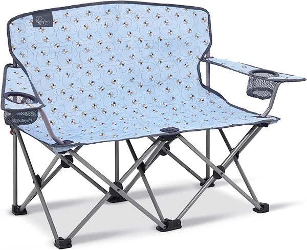 Busy Bee Kids Camping Chair, 30.3" Wide Loveseat, Perfect Child Couch for Home Movie Nights, Patios, or Picnics, Adjustable Arms, Cup Holders and Anti-Collapse Lock, Supports up to 300 Lbs.