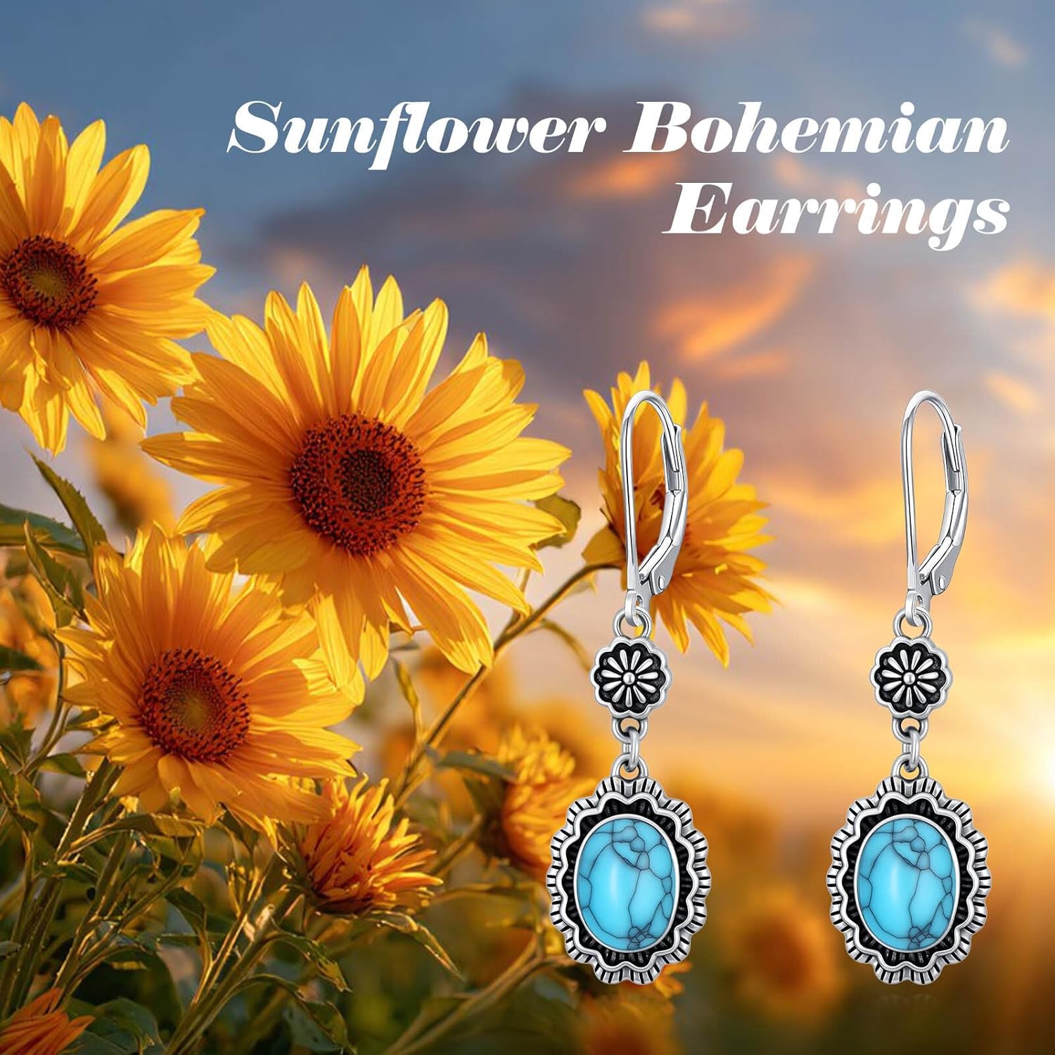 Turquoise Dangle Earrings for Women 925 Sterling Silver Western Teardrop Bohemian Drop Earrings Christmas Gift for women - Image 5