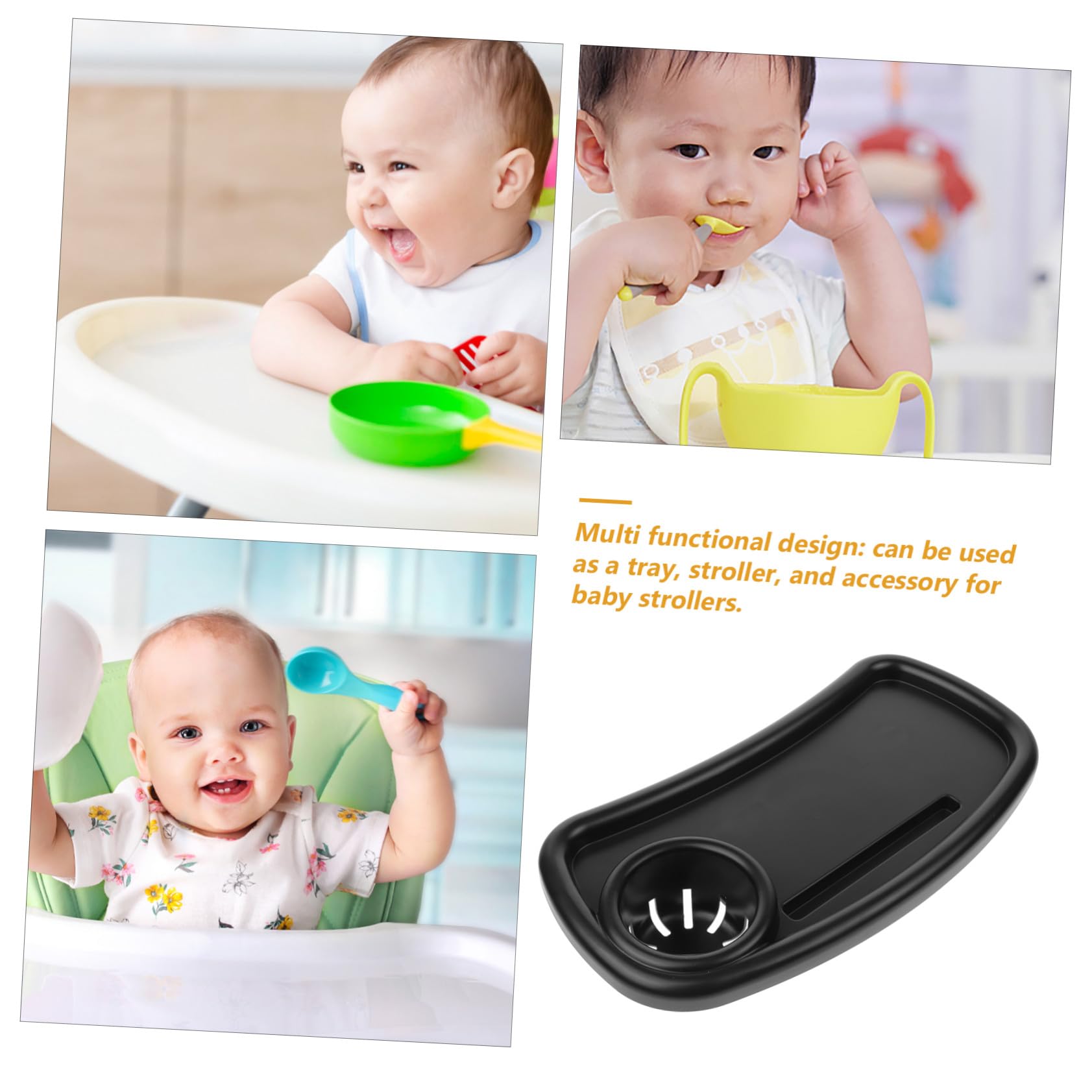 Plateau Amovible pour Poussette avec Porte-gobelet Accessoire Pratique Compatible Majoritairement Installation Facile et Design Épuré Noir
