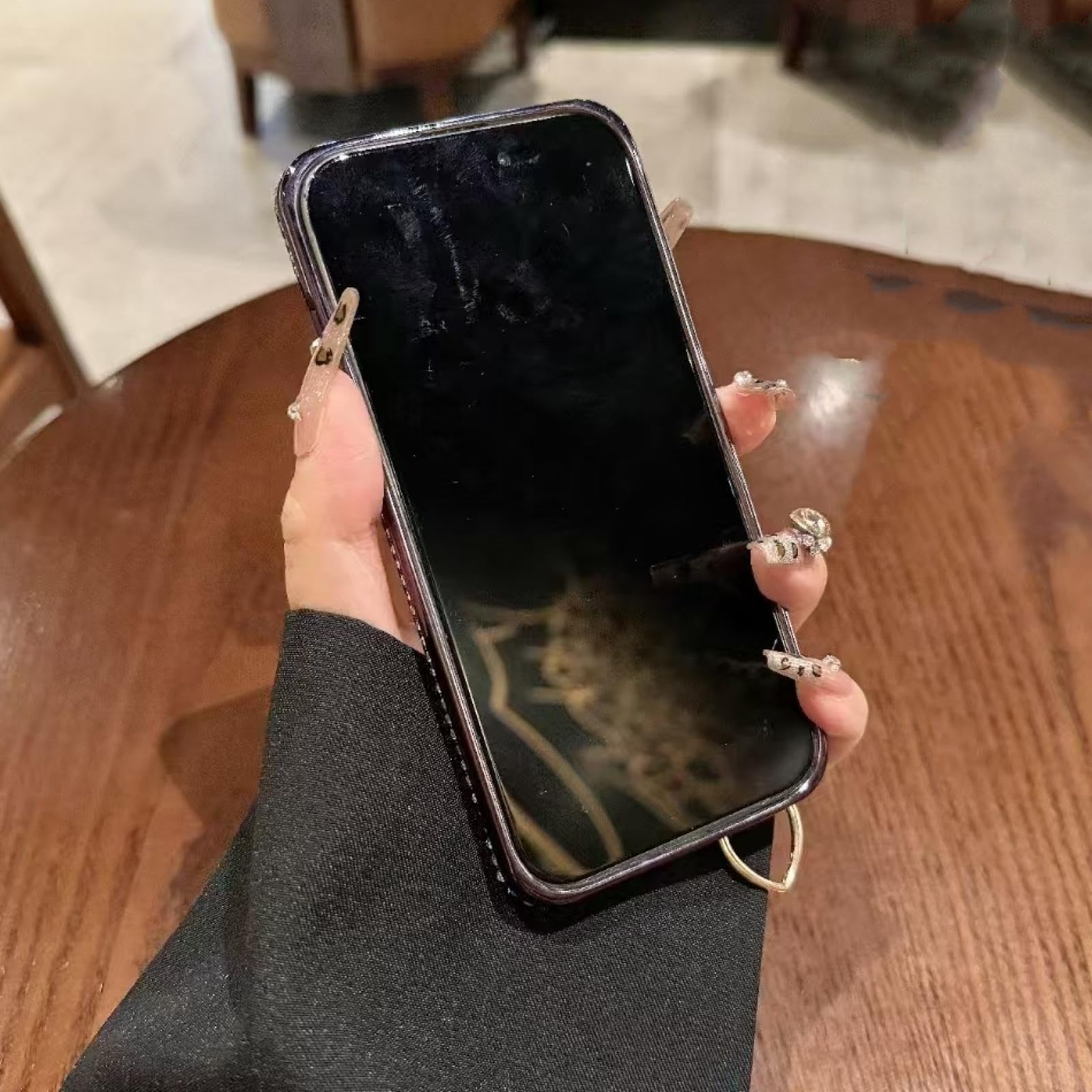 Funda de Pulsera de Lujo con diseño de corazón y Purpurina degradada para iPhone 16 ProMax (para iPhone 16 ProMax/Rosa GS)