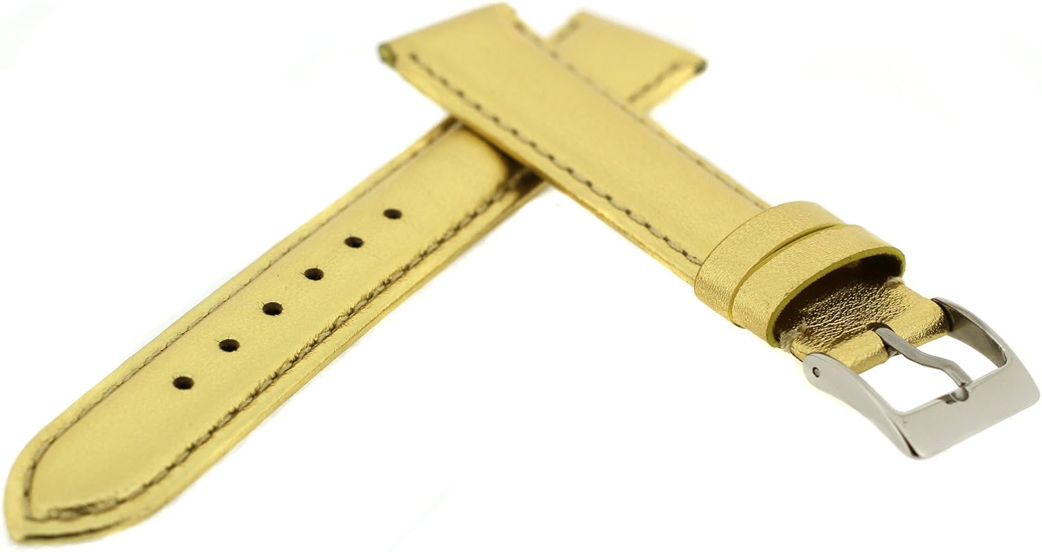 Tech Swiss Watch Band Genuine Gold Metallic Leather Padded 18 Millimeter
