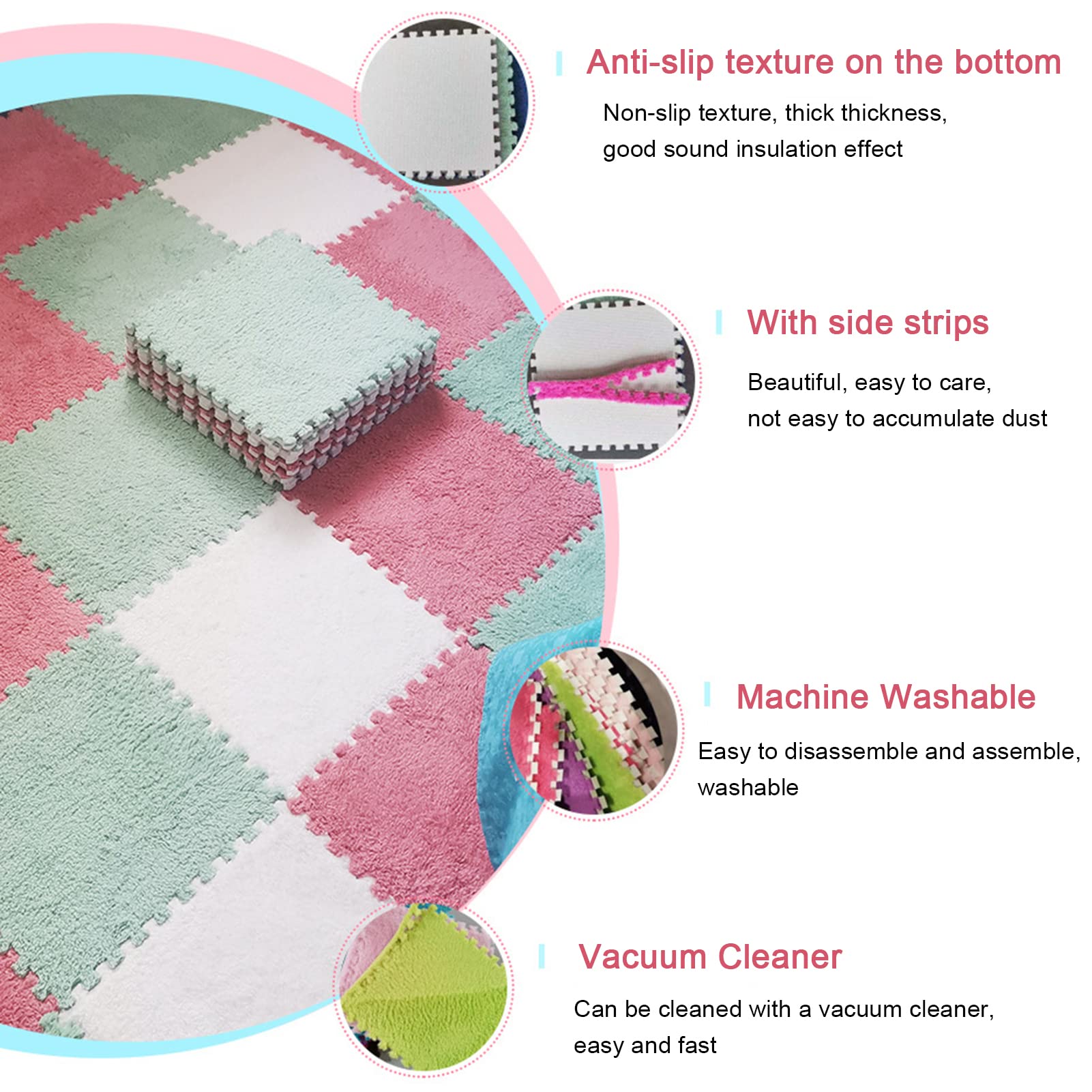 Palymaten Große 10-teilige Teppich-Quadrate, Puzzle-Matte, ineinandergreifende Plüsch-Teppichfliesen, Schaumstoff-Bodenfliesen for den Boden – Puzzle-Spielmatte, Puzzle-Bodenbelag, Spielzimmer-Teppich