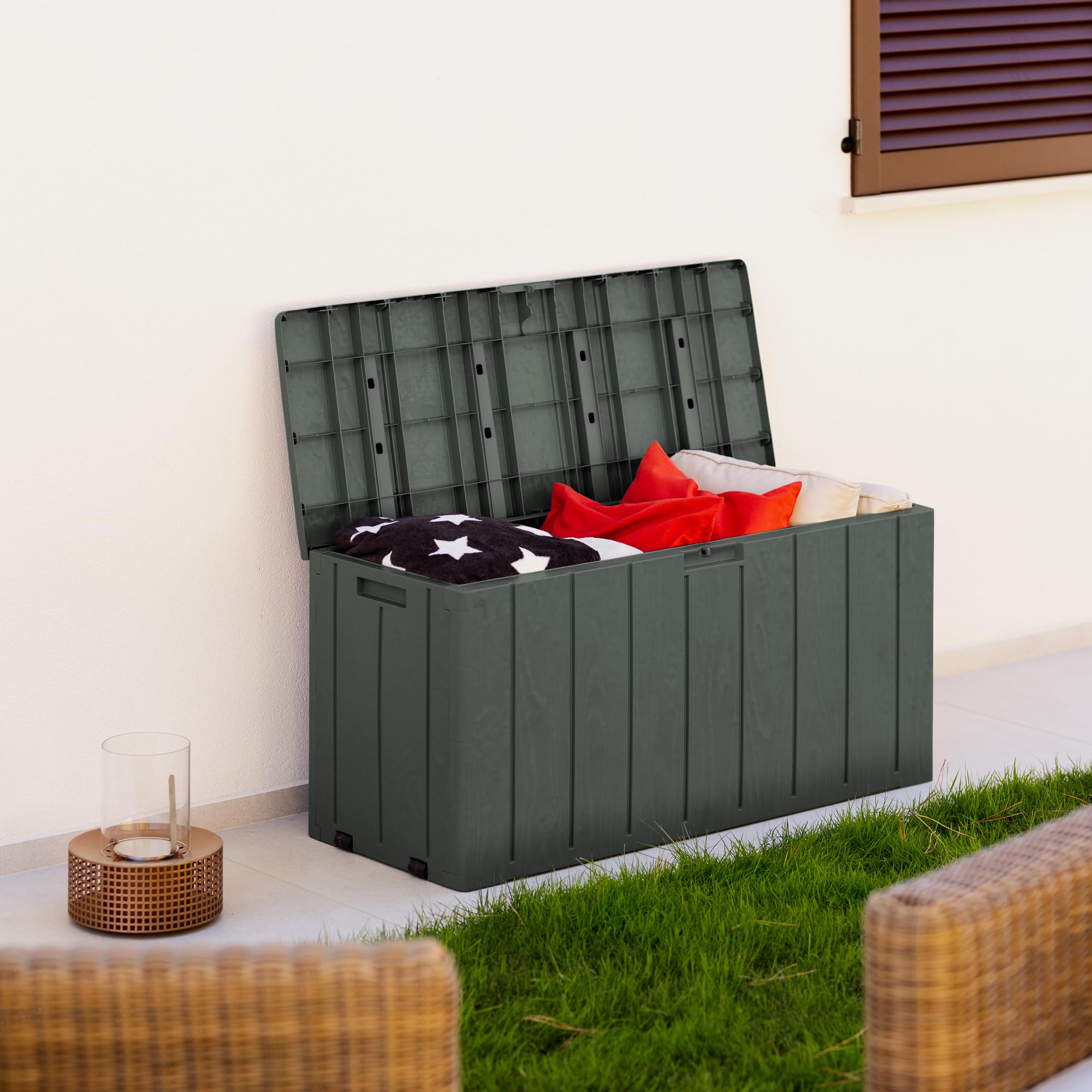 Toomax Baule Multibox Bravo 270L 117,5x45x56h cm plastica resistente verde foresta effetto legno