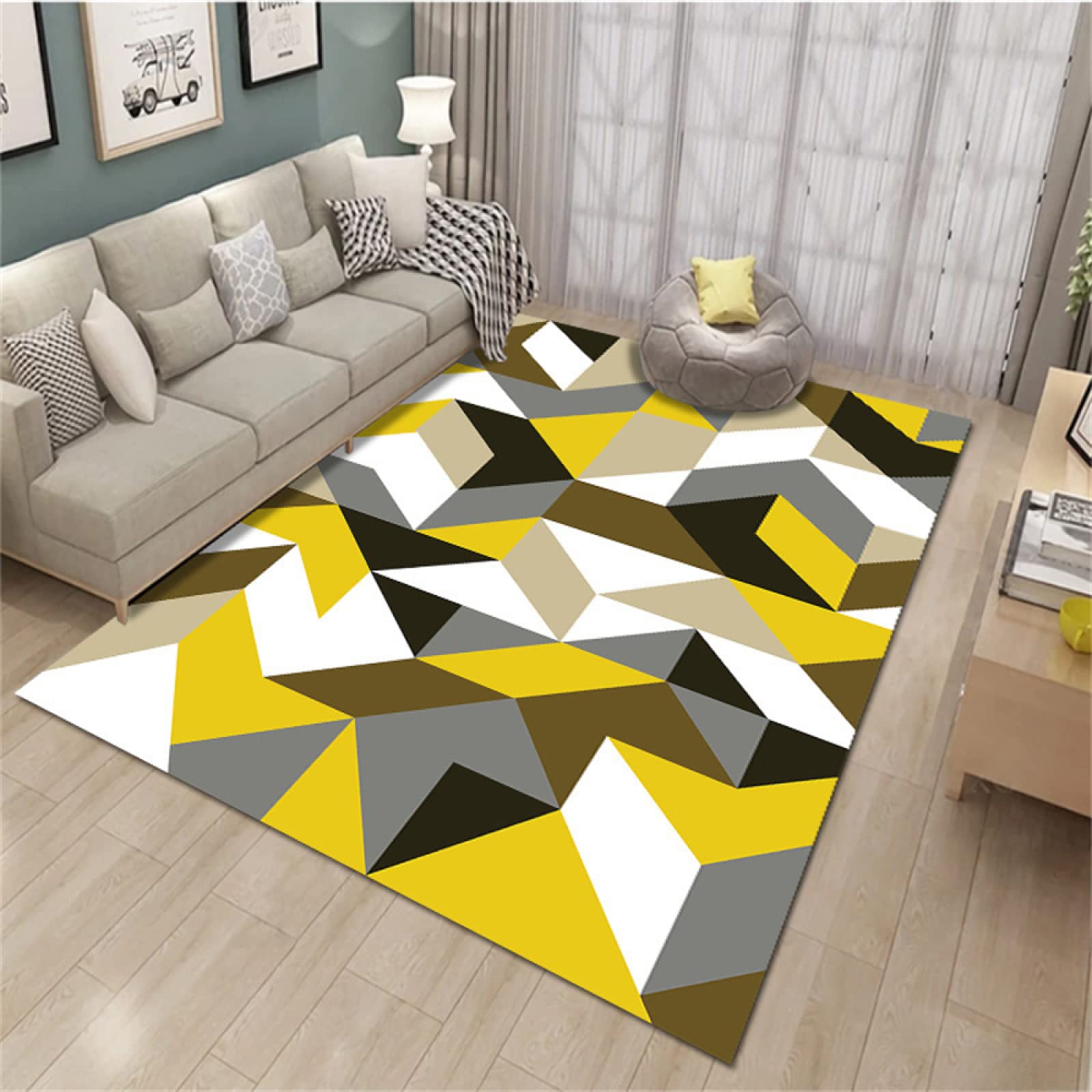 Tapis chambre géométrique jaune gris noir pour fille et bébé