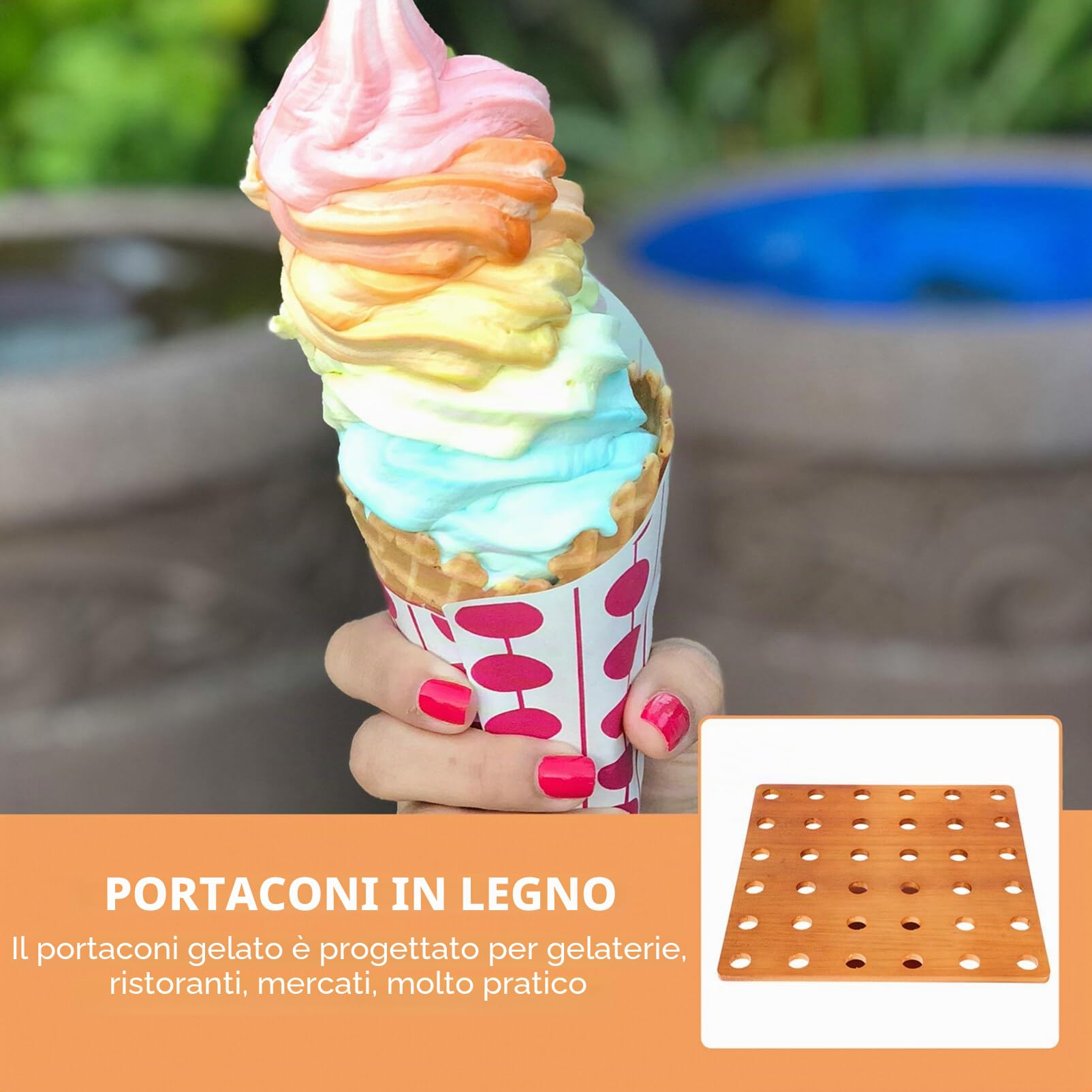 Alipis Espositore Porta Cono Gelato In Legno Espositore Porta Cono Alimentare Per Eventi Catering Ristorante Buffet Di