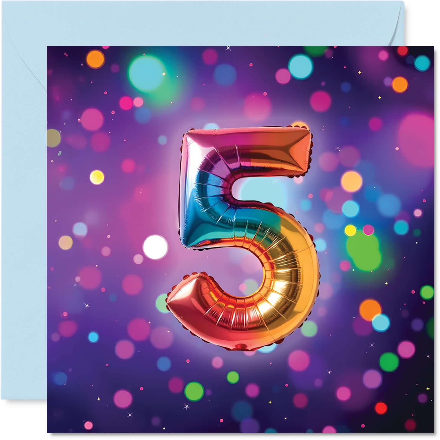 5th Birthday Cards for Girls and Boys, Rainbow Foil Balloon